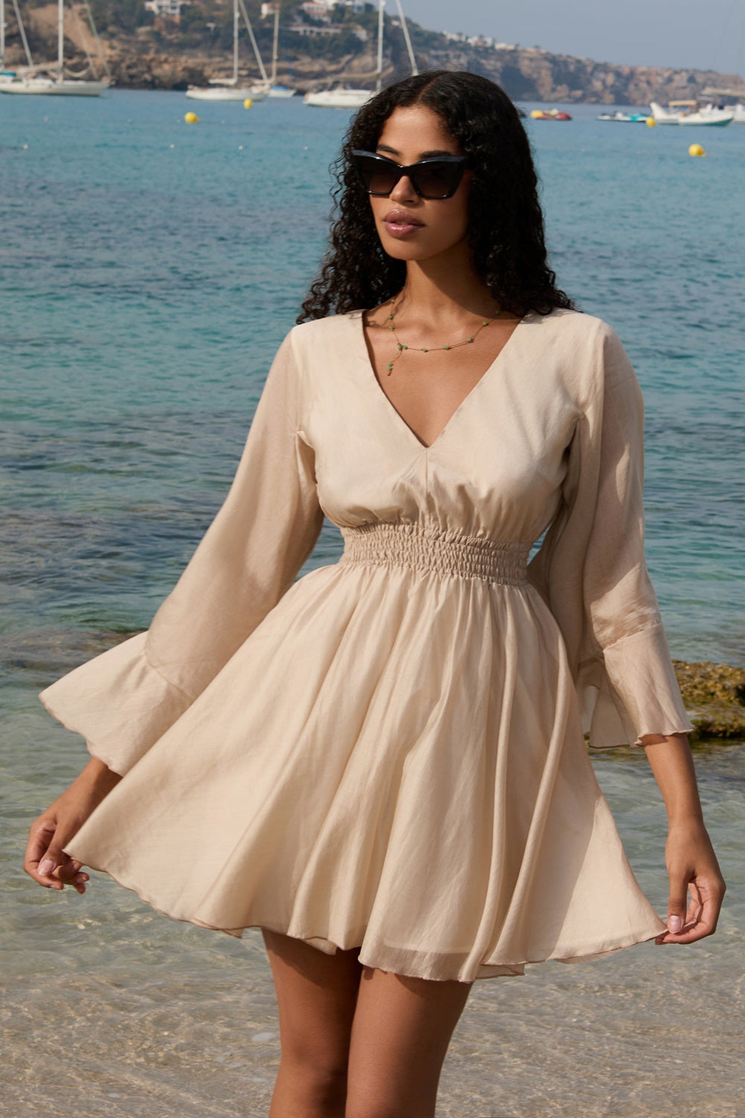 SHORT LYOCELL DRESS WITH WIDE SLEEVES - ESSENTIALS