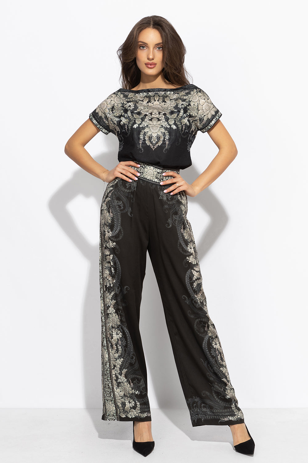 VISCOSE WIDE-LEG TROUSERS WITH ELASTIC WAIST – FROZEN LOTUS