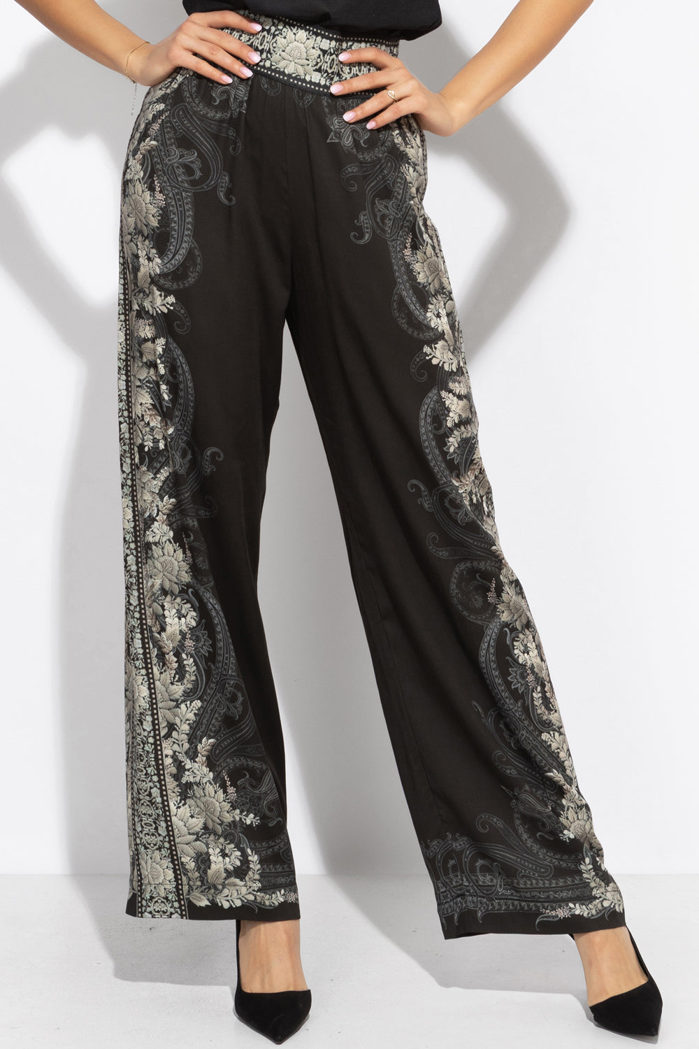 VISCOSE WIDE-LEG TROUSERS WITH ELASTIC WAIST – FROZEN LOTUS