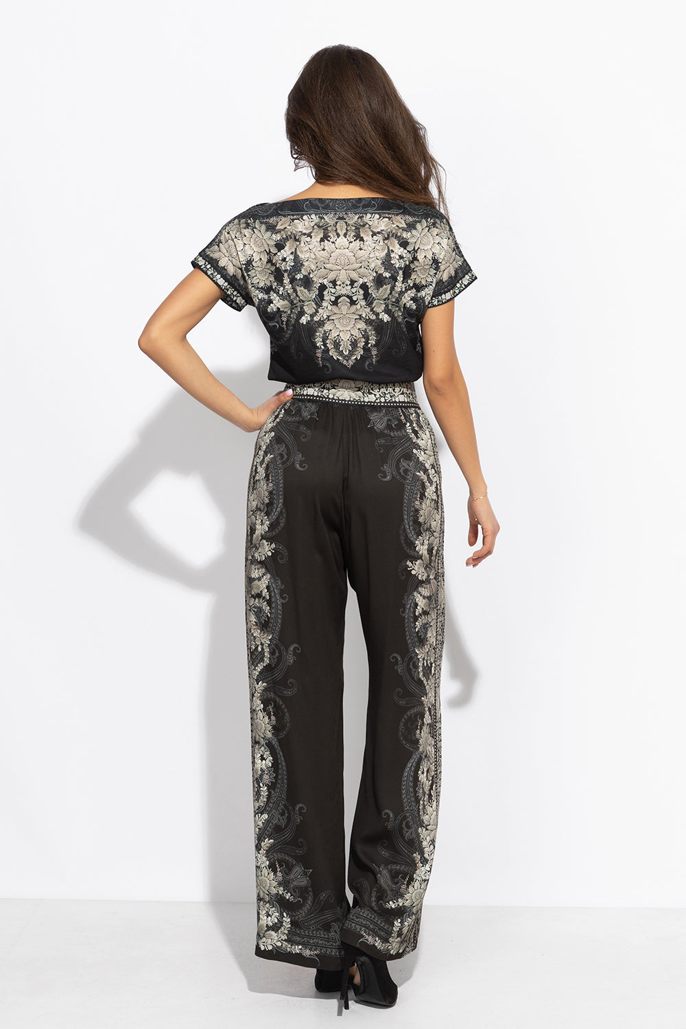 VISCOSE WIDE-LEG TROUSERS WITH ELASTIC WAIST – FROZEN LOTUS