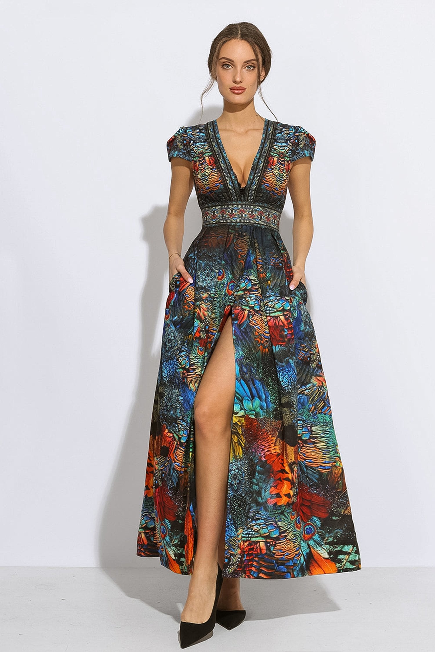 EMPIRE WAIST MAXI DRESS WITH LINEN FEEL - AMAZONIA JIORO ДЪЛГА РОКЛЯ С УСЕЩАНЕ ЗА ЛЕН - AMAZONIA JIORO