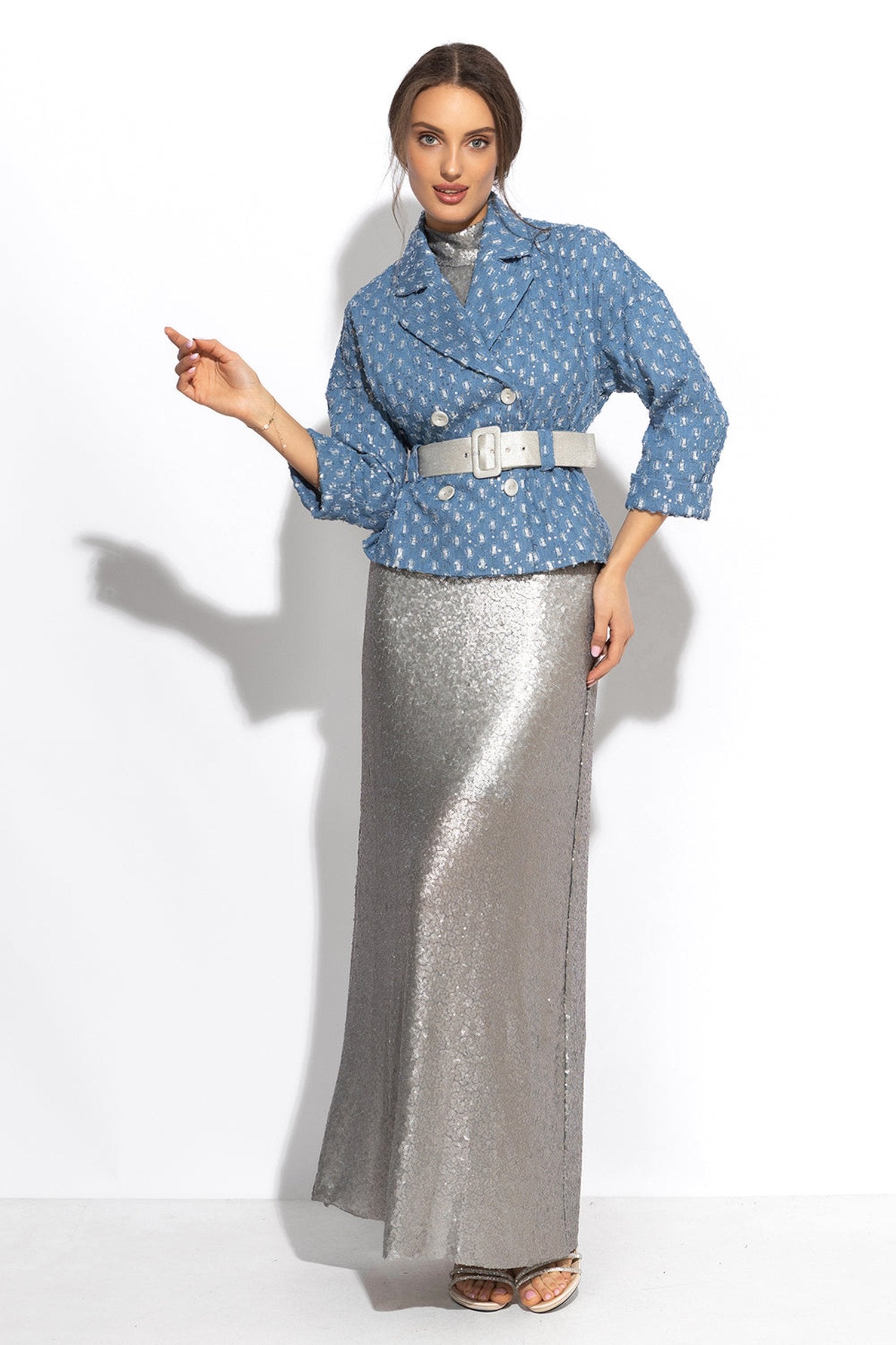 SILVER SEQUIN SLEEVELESS LONG DRESS - ESSENTIALS