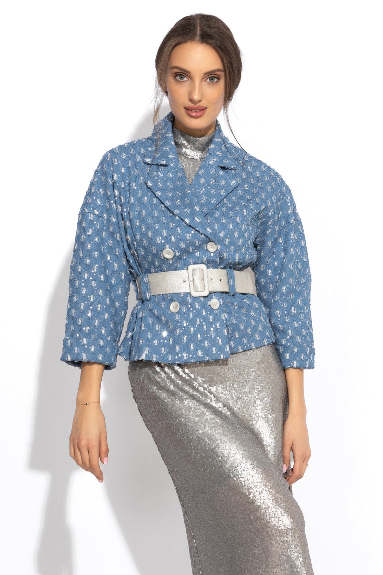 DENIM JACKET WITH BROCADE - ESSENTIALS JIORO ЯКЕ ОТ ДЕНИМ С БРОКАТ - ESSENTIALS JIORO