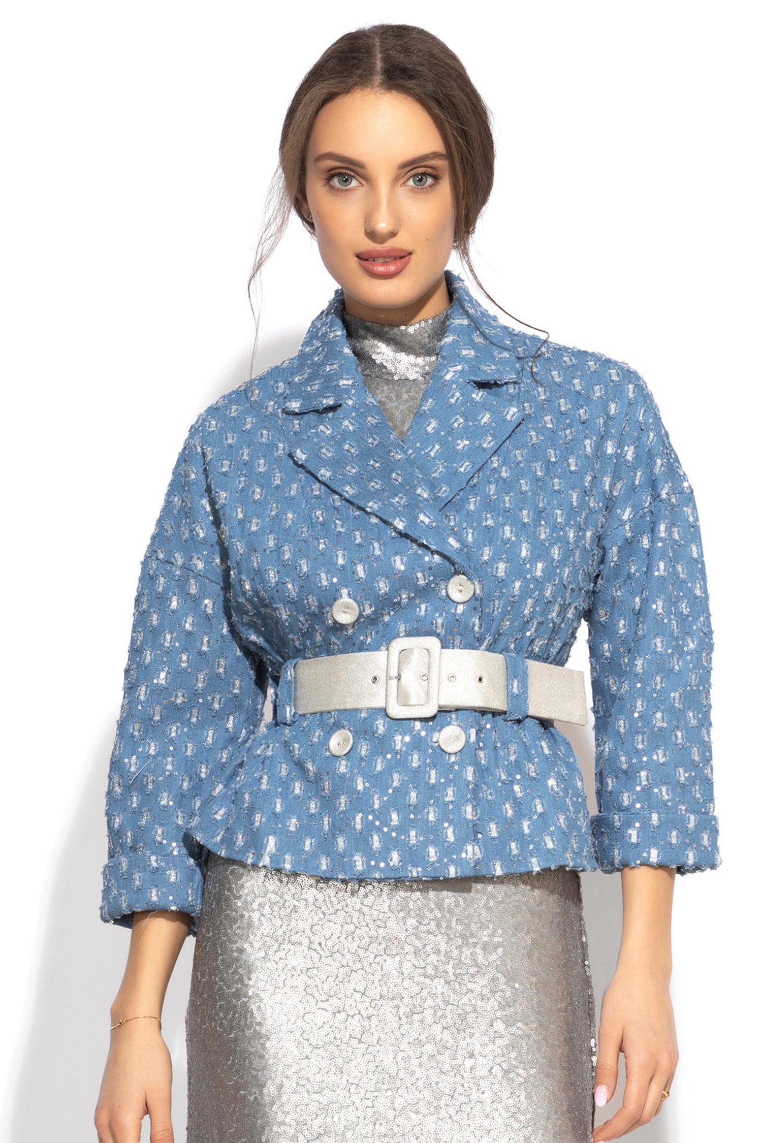 DENIM JACKET WITH BROCADE - ESSENTIALS JIORO ЯКЕ ОТ ДЕНИМ С БРОКАТ - ESSENTIALS JIORO