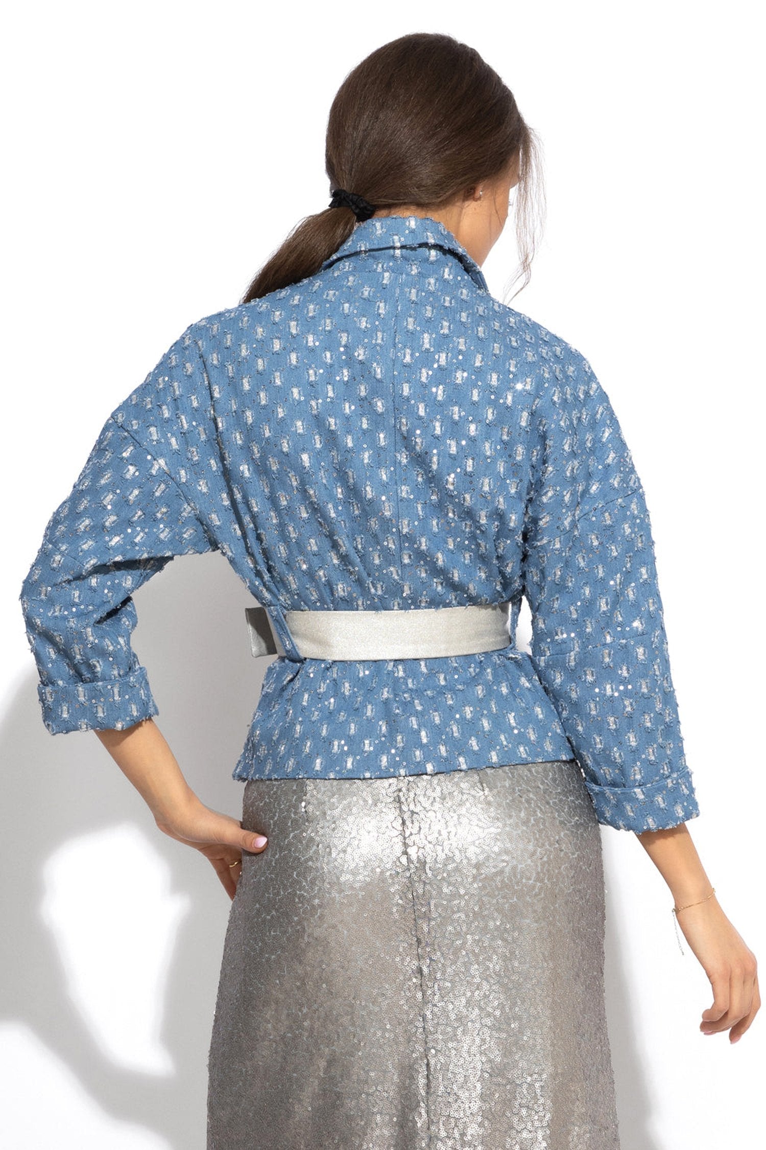 DENIM JACKET WITH BROCADE - ESSENTIALS JIORO ЯКЕ ОТ ДЕНИМ С БРОКАТ - ESSENTIALS JIORO