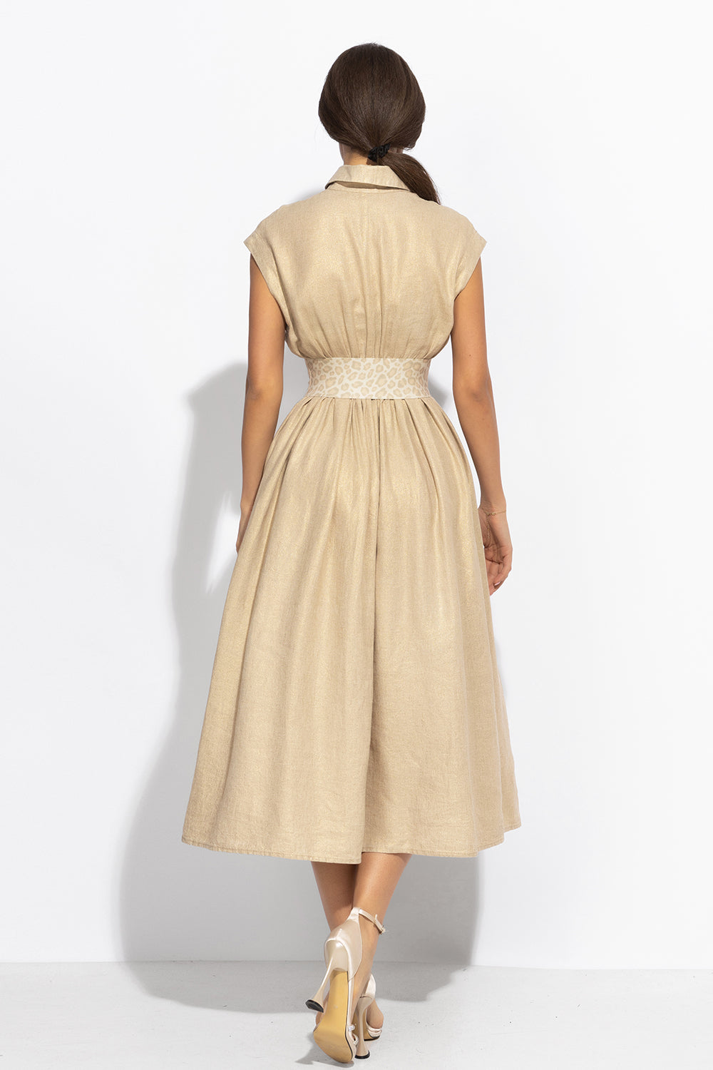 LONG LINEN DRESS WITH DETACHABLE BELT - ESSENTIALS
