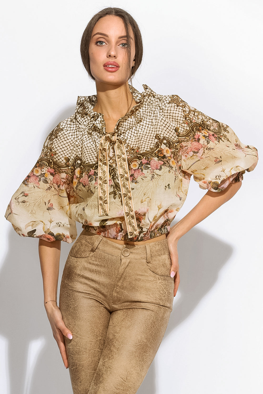COTTON SHIRT WITH A STATEMENT COLLAR - BAROQUE FLOWERS JIORO РИЗА С ЕФЕКТНА ЯКА - BAROQUE FLOWERS JIORO