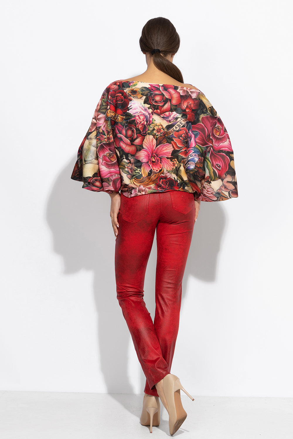 SUEDE LOOK SKINNY 5-POCKET PANTS IN RED - ESSENTIALS