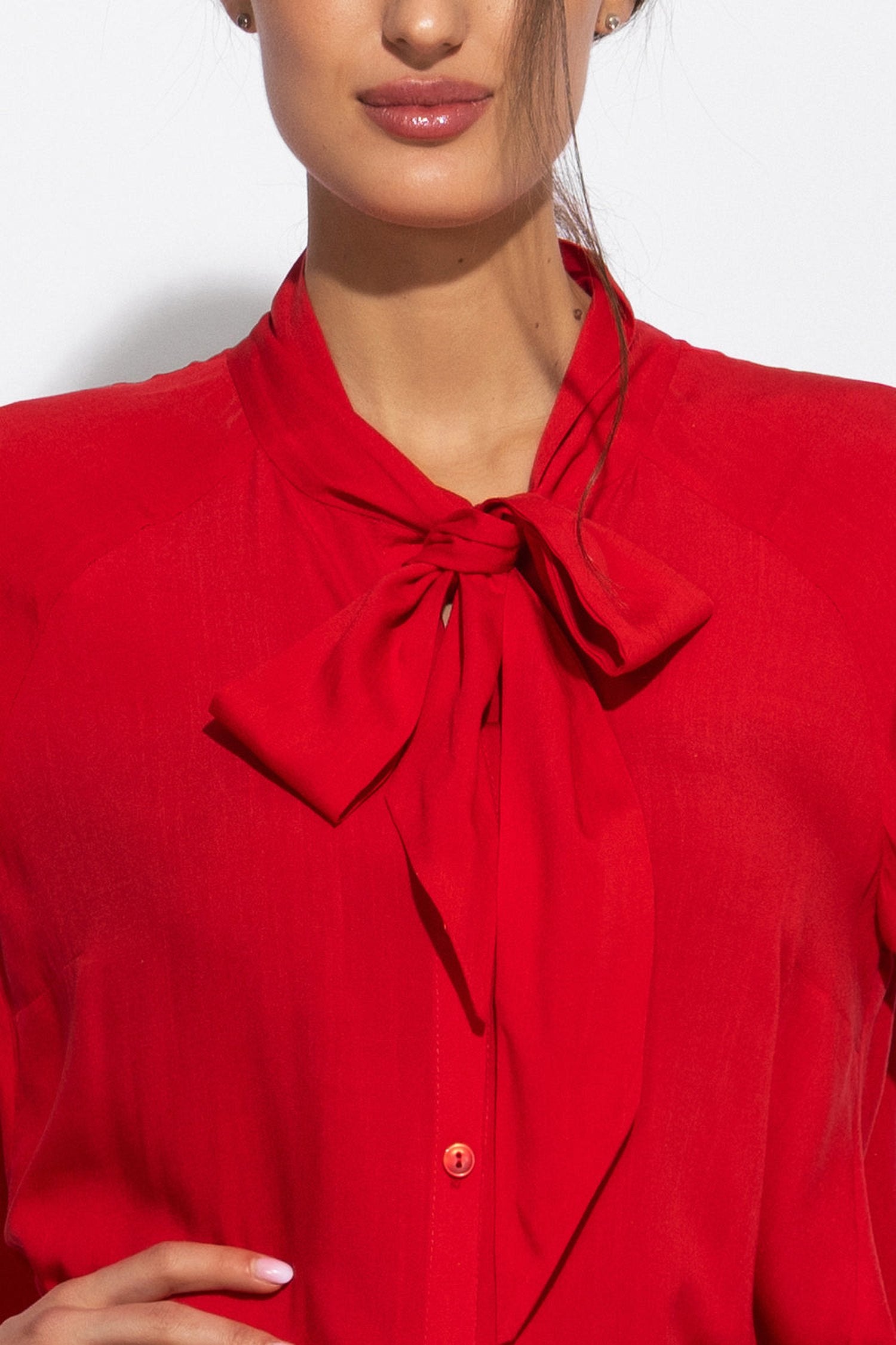 RED VISCOSE BLOUSE WITH FLARED SLEEVES - ESSENTIALS