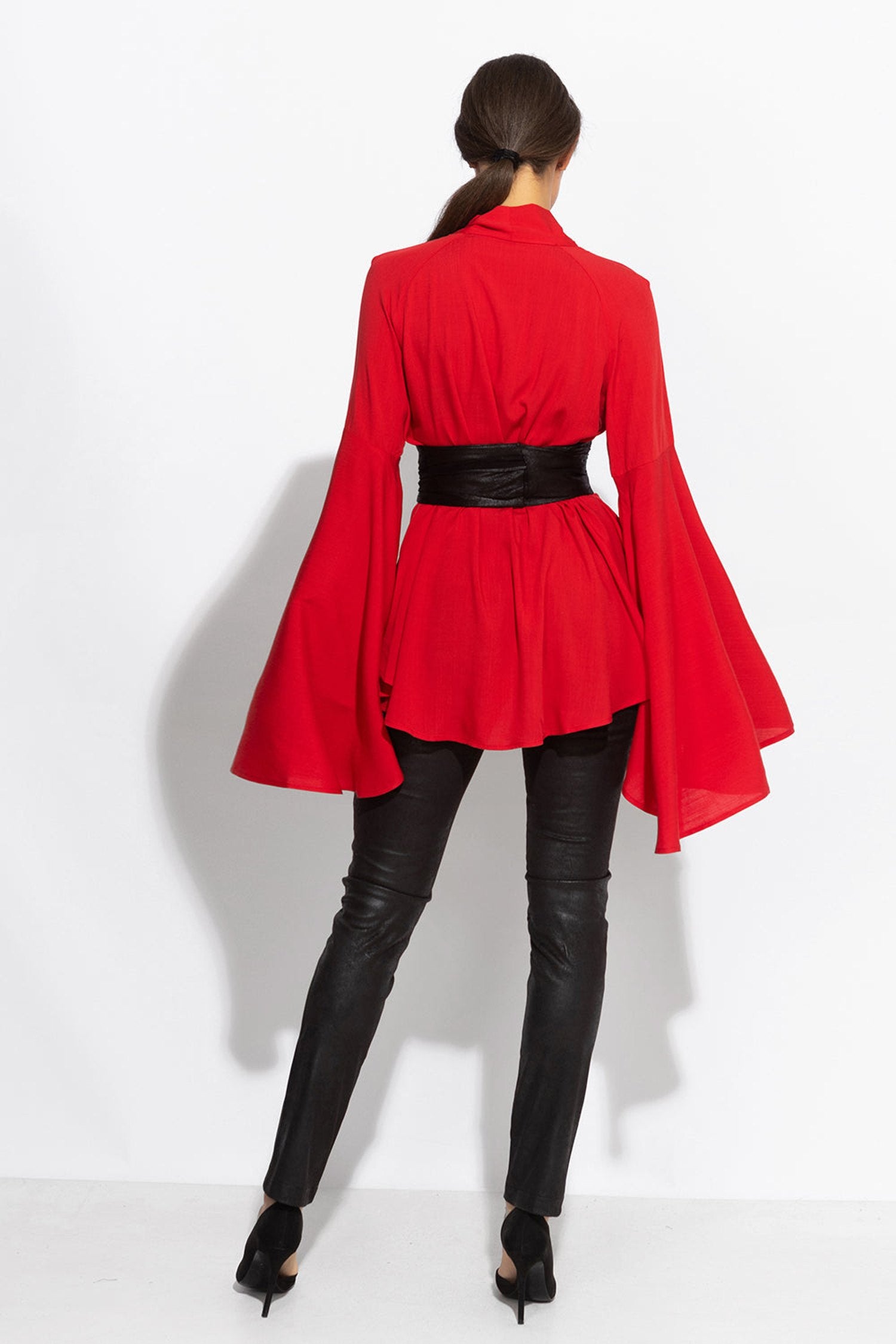 RED VISCOSE BLOUSE WITH FLARED SLEEVES - ESSENTIALS