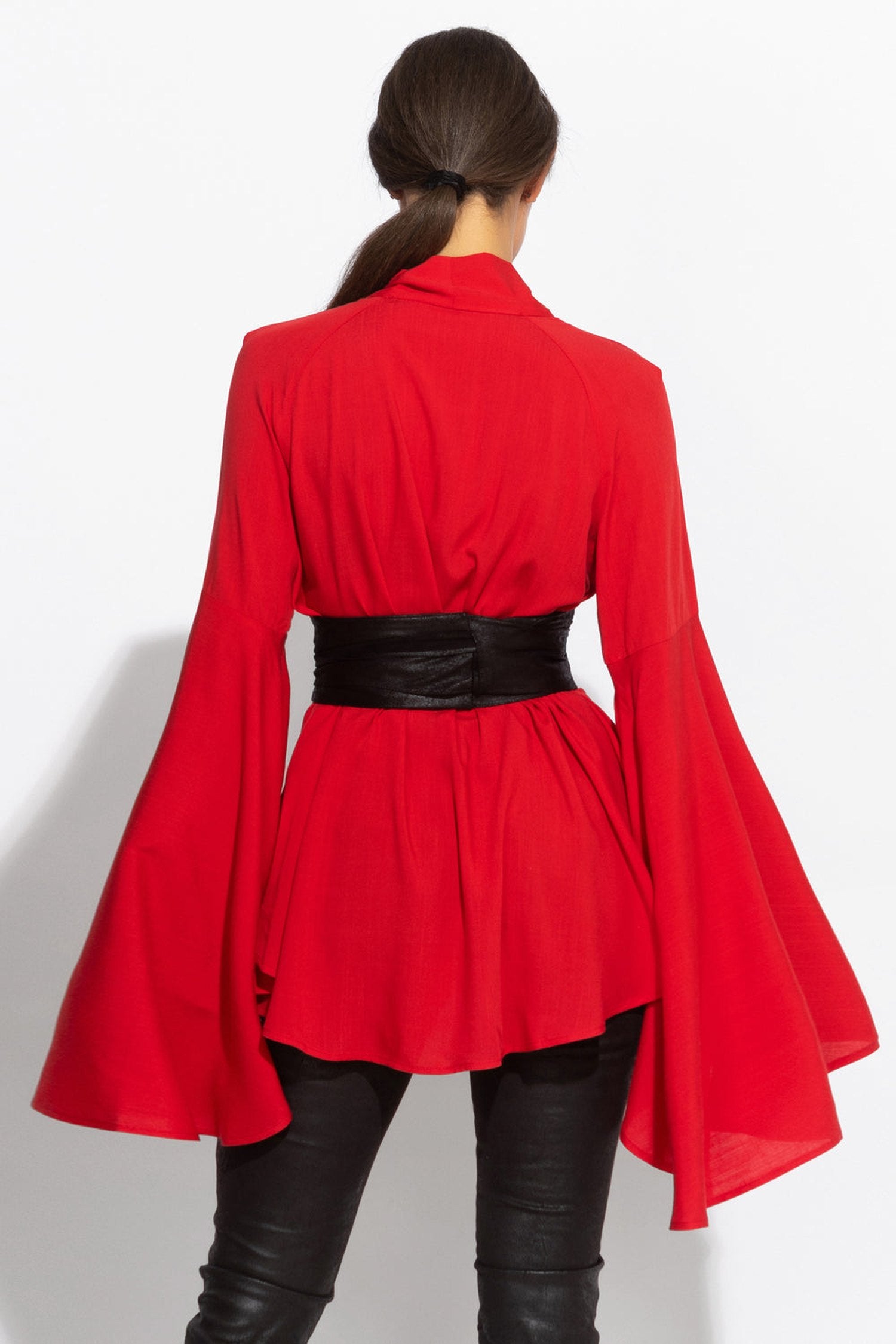 RED VISCOSE BLOUSE WITH FLARED SLEEVES - ESSENTIALS