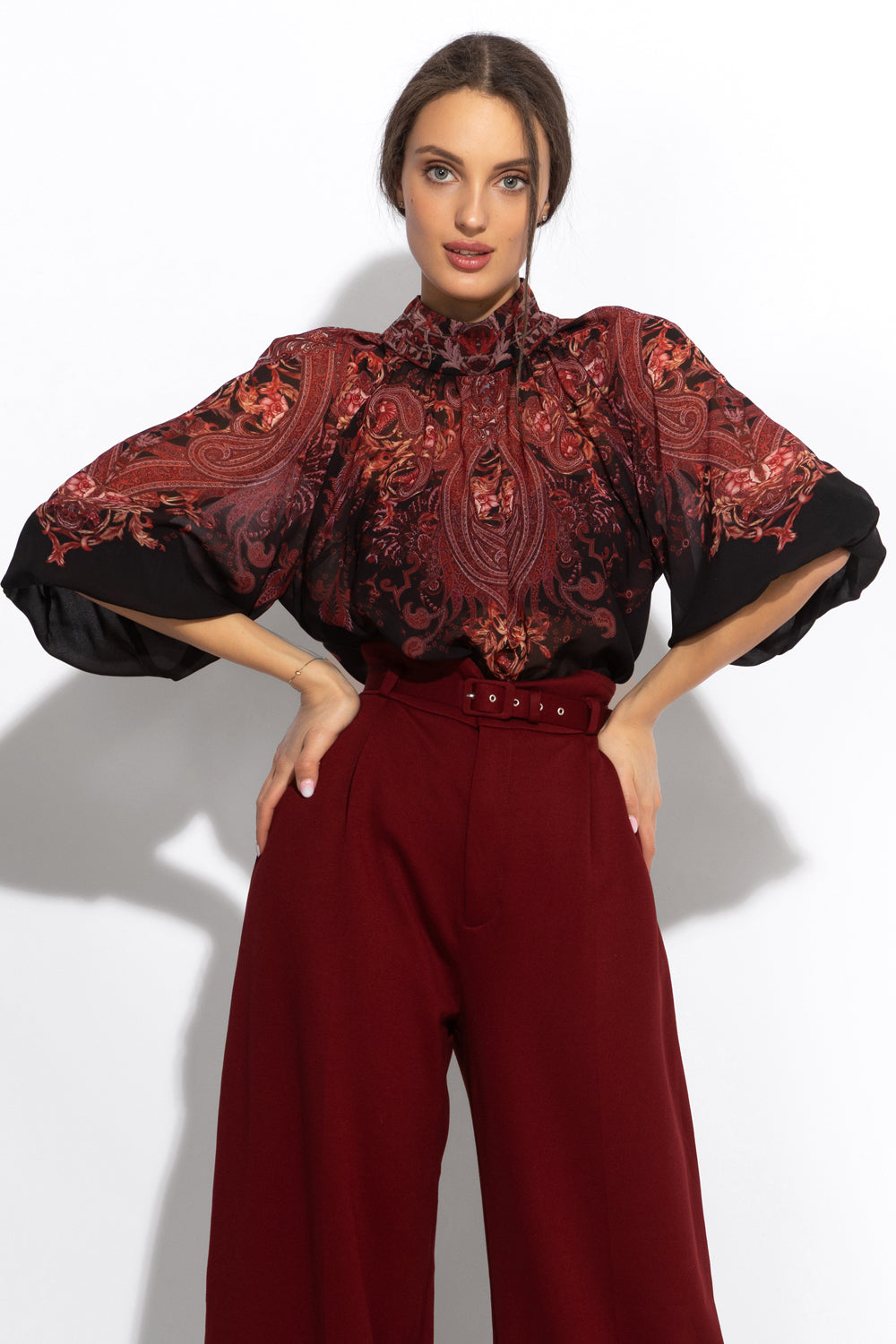 SHIRT WITH STATEMENT SLEEVES - PAISLEY DARK JIORO РИЗА С БОГАТИ РЪКАВИ - PAISLEY DARK JIORO