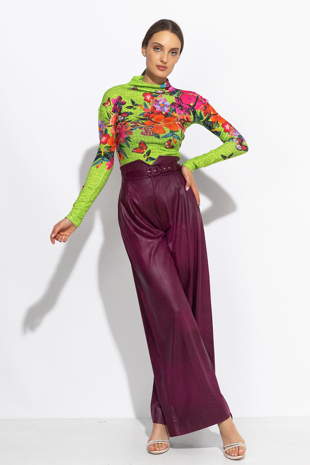 KNITTED TURTLENECK BLOUSE WITH HIGH NECK - ACID GREEN LOGO JIORO ПОЛО БЛУЗА ОТ ПЛЕТИВО С ВИСОКА ЯКА – ACID GREEN LOGO JIORO