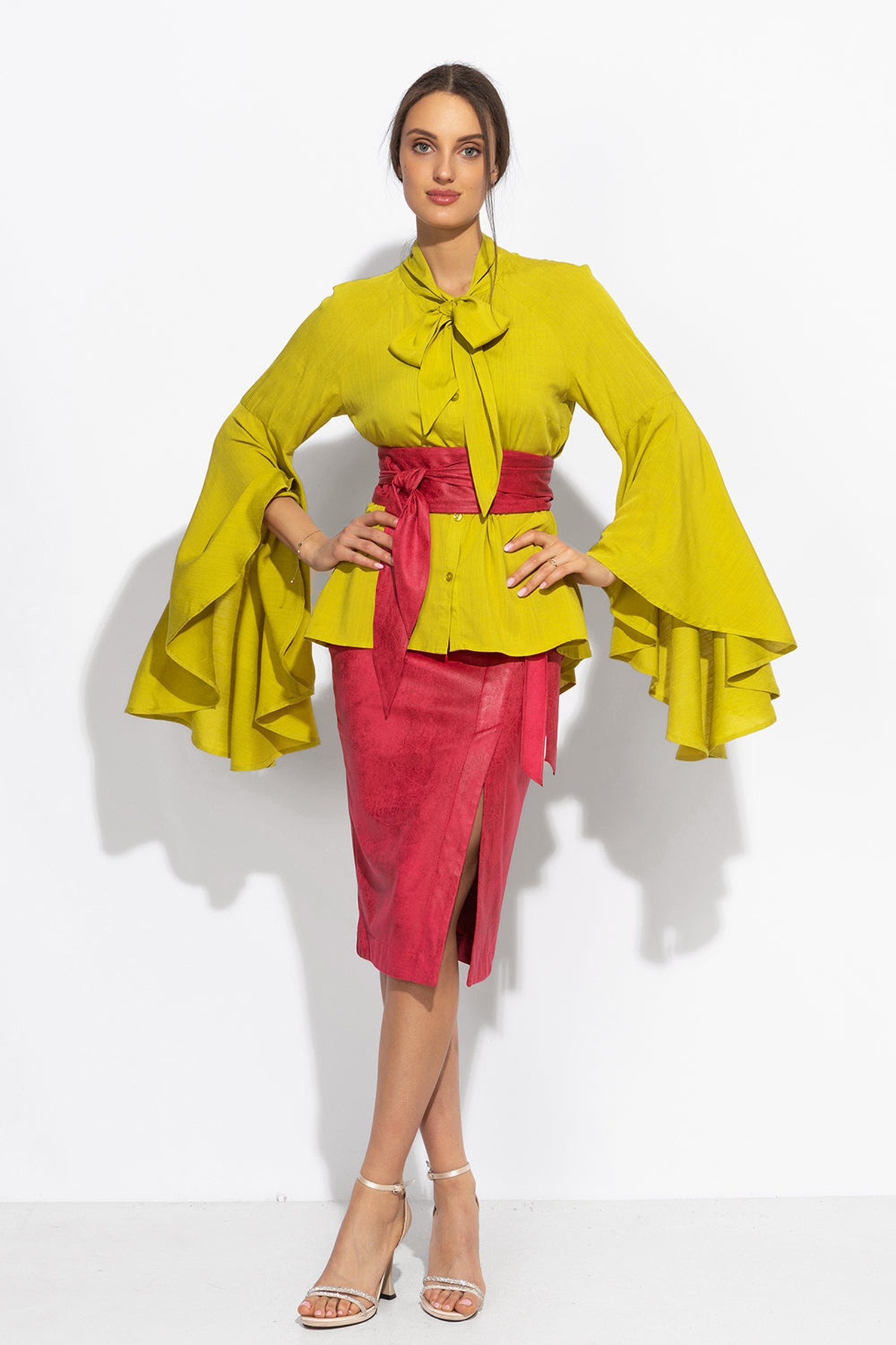 YELLOW ORCHE VISCOSE BLOUSE WITH FLARED SLEEVES – ESSENTIALS