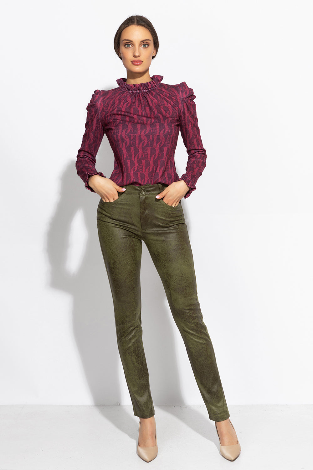 SKINNY 5-POCKET PANTS IN OLIVE GREEN - ESSENTIALS