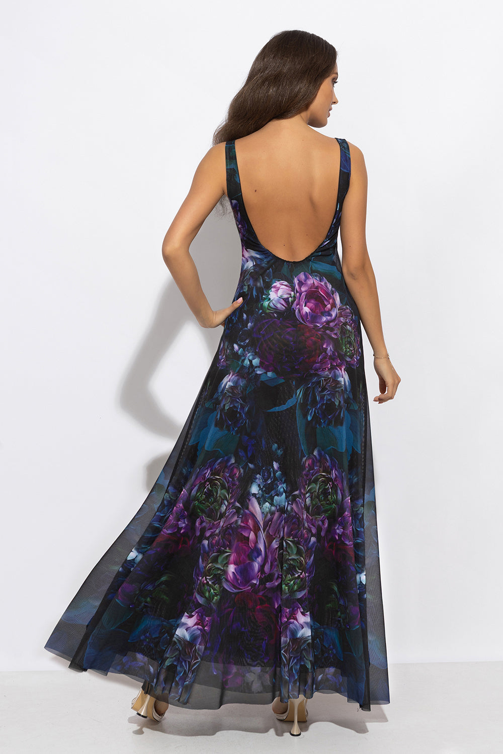 BACKLESS LONG DRESS - PEONIES