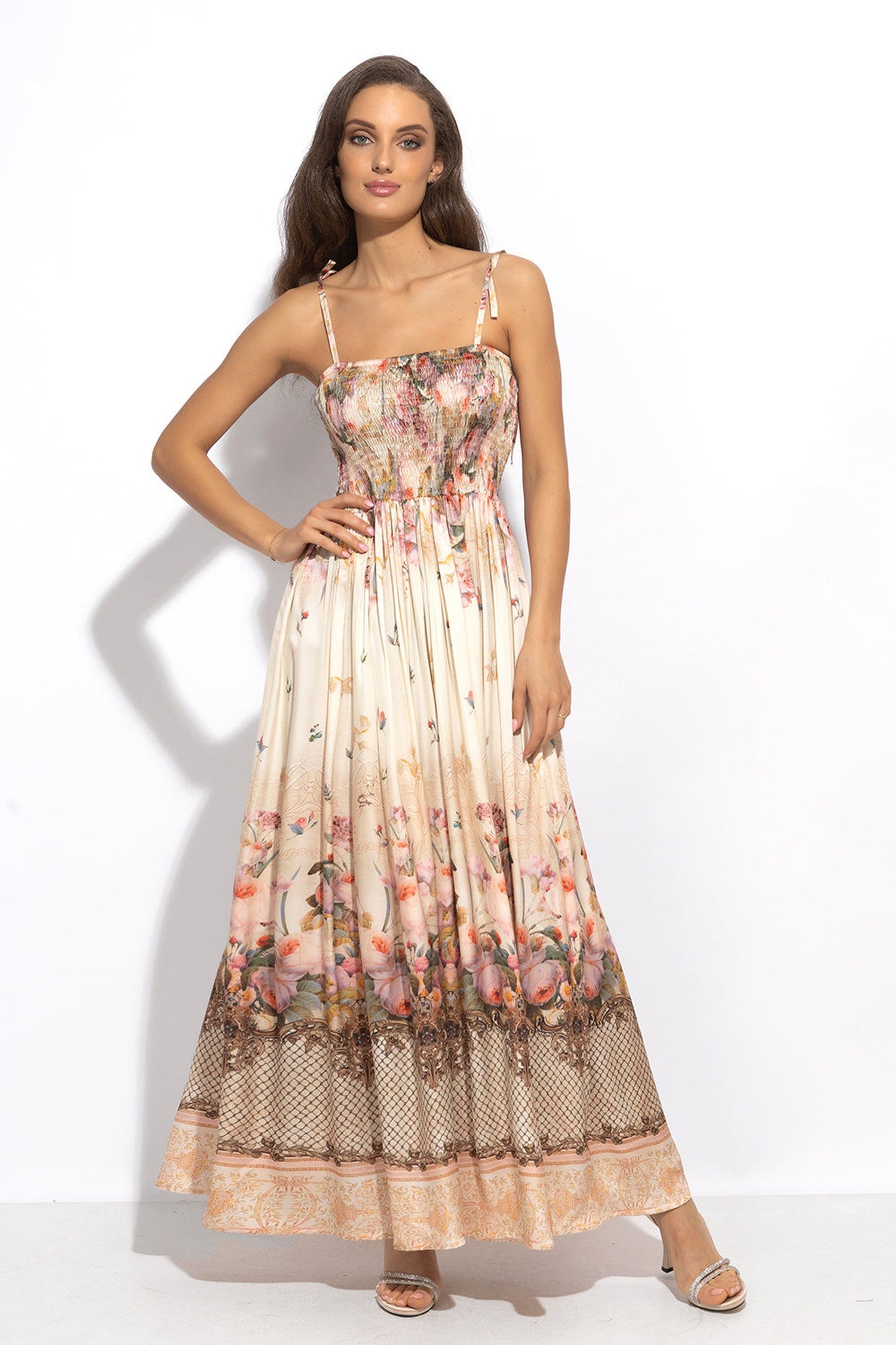 VISCOSE DRESS WITH STRAPS - BAROQUE FLOWERS JIRO ДЪЛГА РОКЛЯ ОТ ВИСКОЗА С ПРЕЗРАМКИ - BAROQUE FLOWERS JIORO