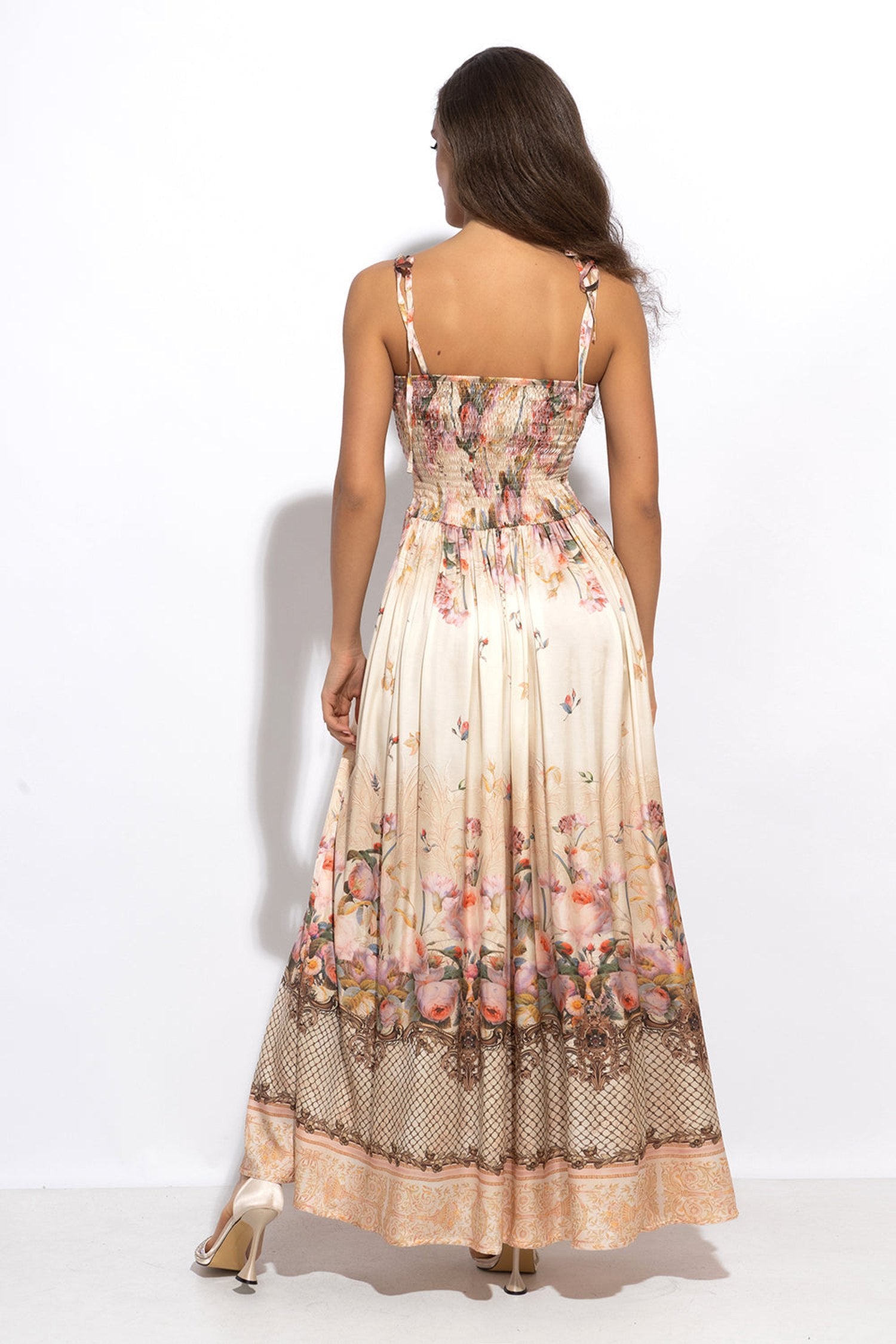 VISCOSE DRESS WITH STRAPS - BAROQUE FLOWERS JIRO ДЪЛГА РОКЛЯ ОТ ВИСКОЗА С ПРЕЗРАМКИ - BAROQUE FLOWERS JIORO