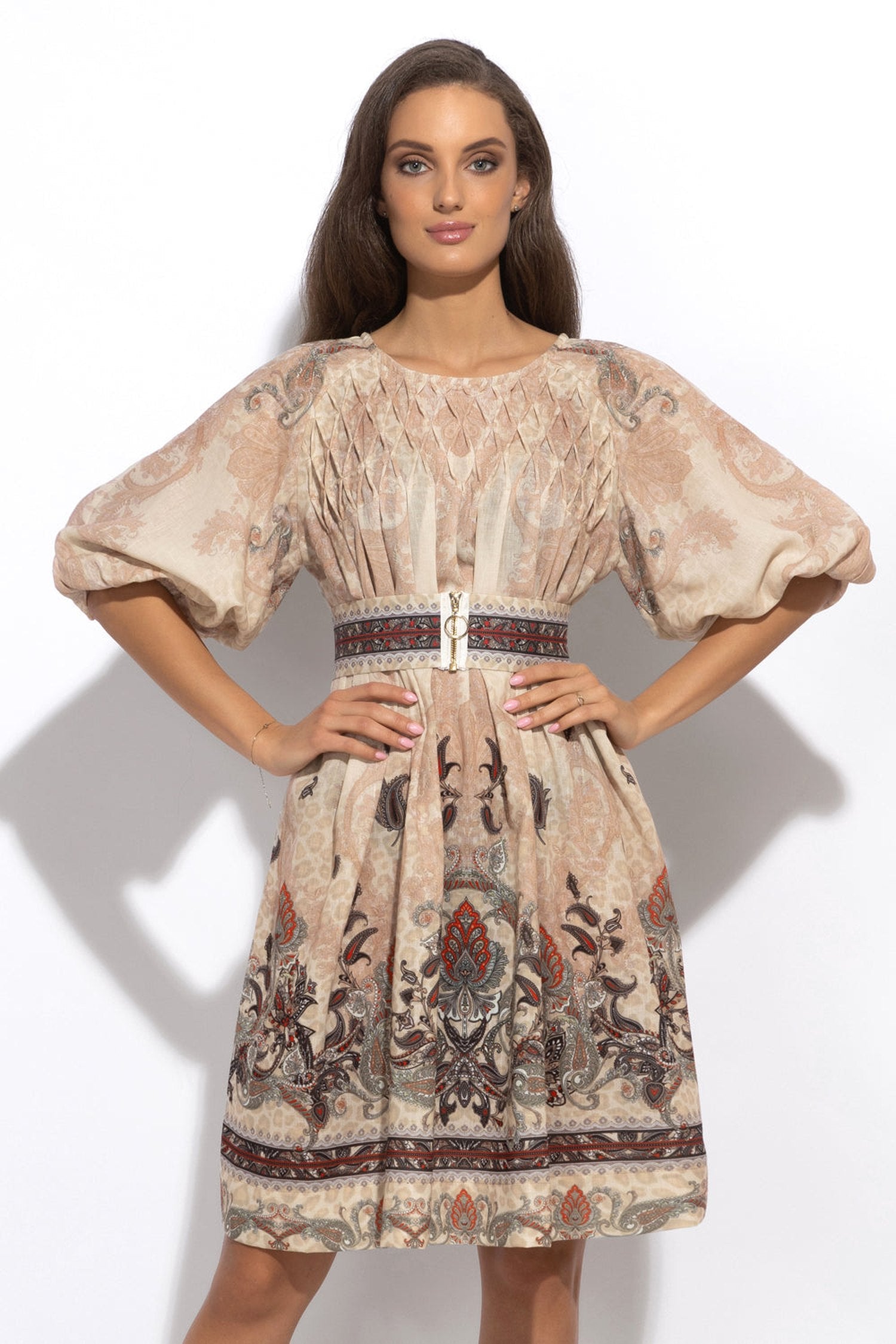 WIDE STRETCH BELT WITH ZIP – PAISLEY BEIGE