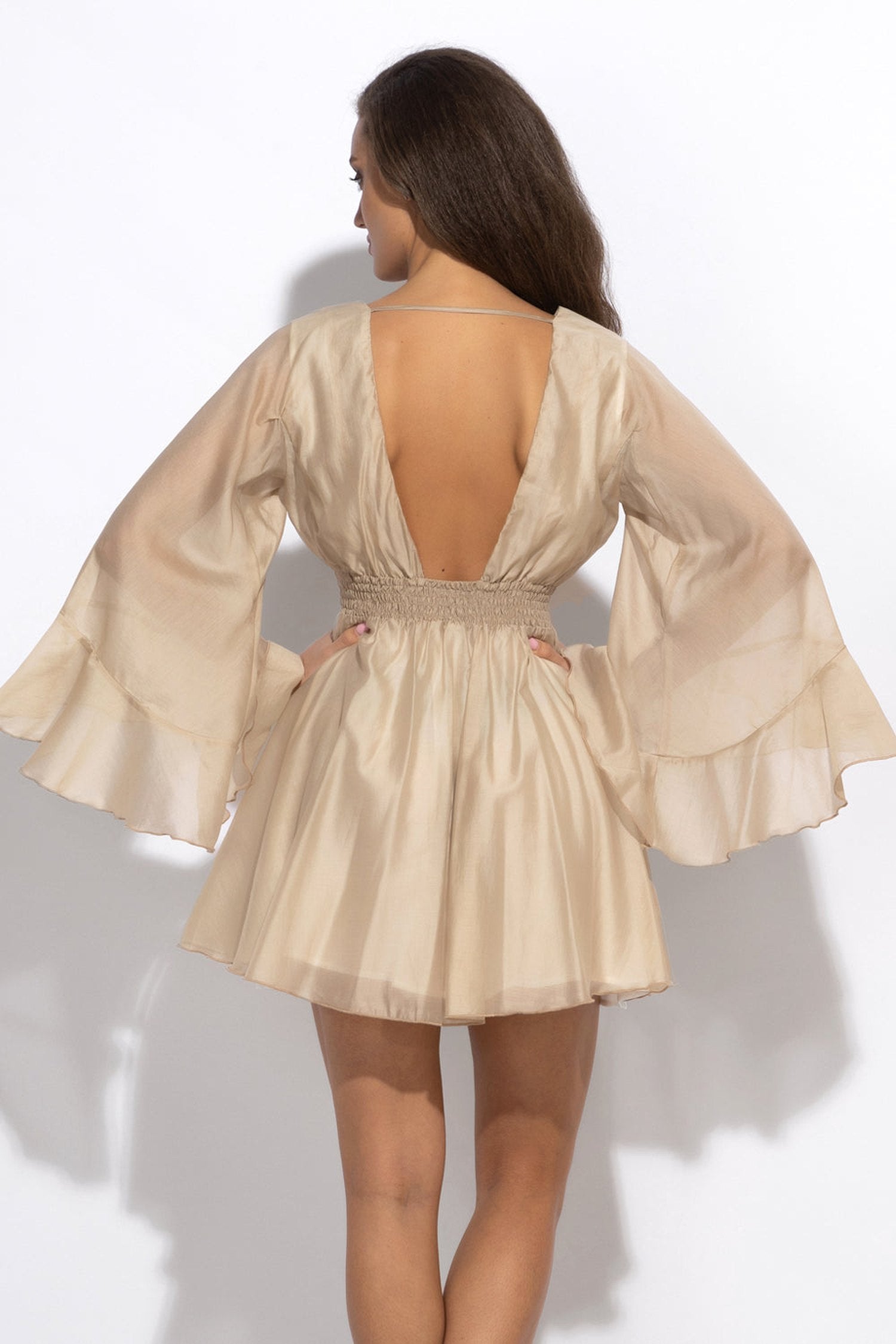 SHORT LYOCELL DRESS WITH WIDE SLEEVES - ESSENTIALS JIORO КЪСА РОКЛЯ ОТ ЛИОЦЕЛ С ШИРОК РЪКАВ - ESSENTIALS JIORO