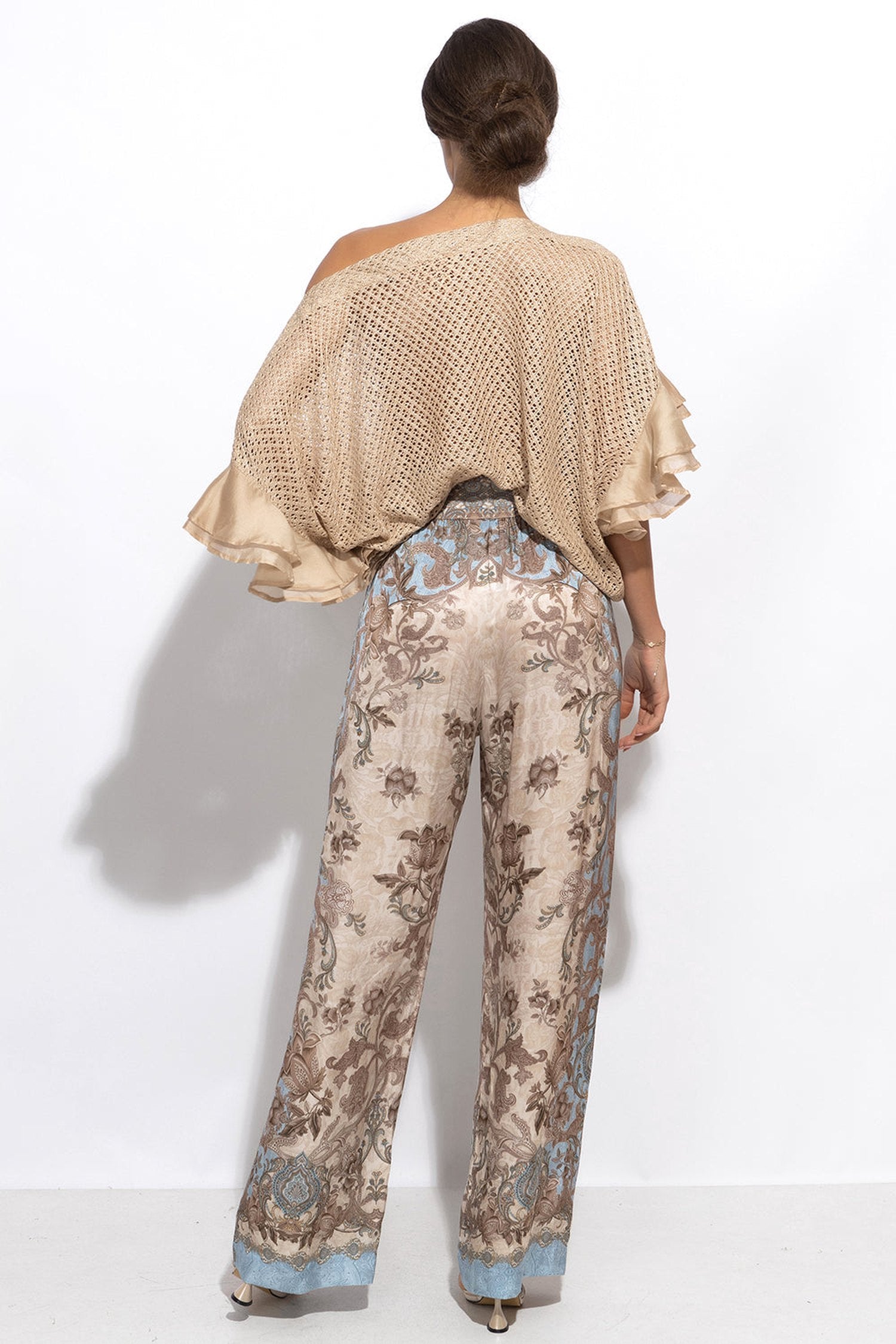 SATIN VISCOSE LOOSE FIT PANTS - PAISLEY SKY