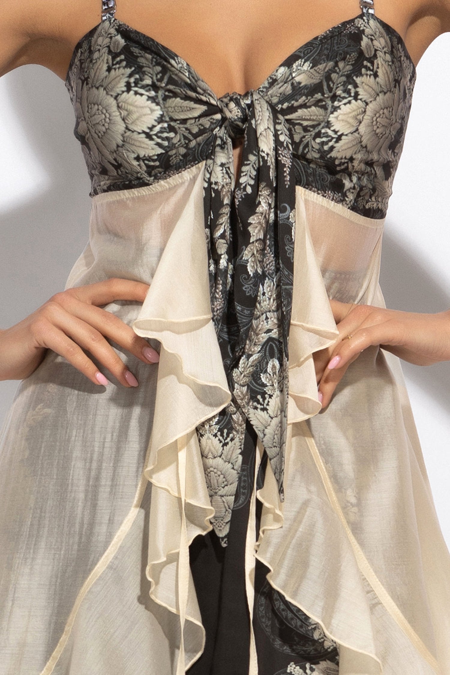 LYOCELl AND VISCOSE LONG RUFFLED TUNIC - FROZEN LOTUS