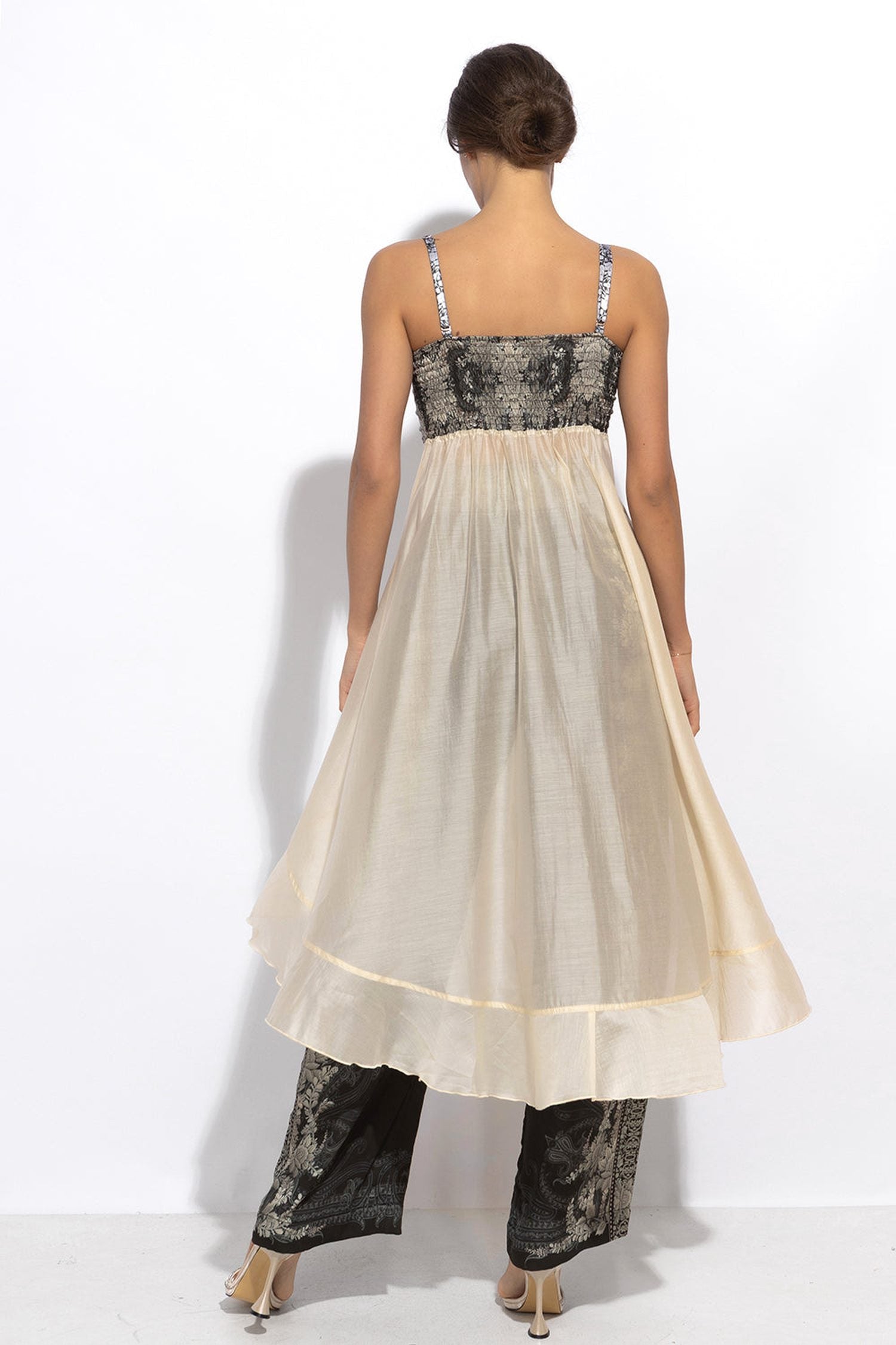 LYOCELl AND VISCOSE LONG RUFFLED TUNIC - FROZEN LOTUS