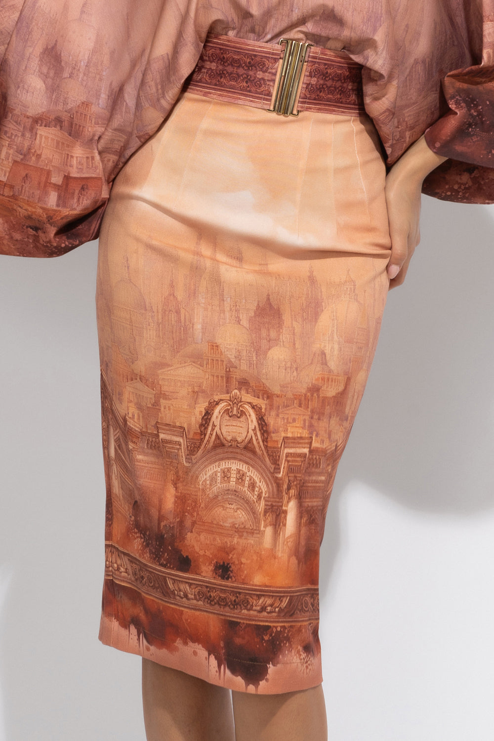 PENCIL COTTON TWILL SKIRT WITH ELASTIC WAIST - ANCIENT TOWN