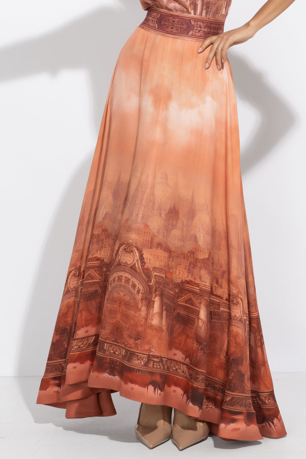 LONG VISCOSE SKIRT WITH ELASTIC WAIST AND SIDE POCKETS - ANCIENT TOWN