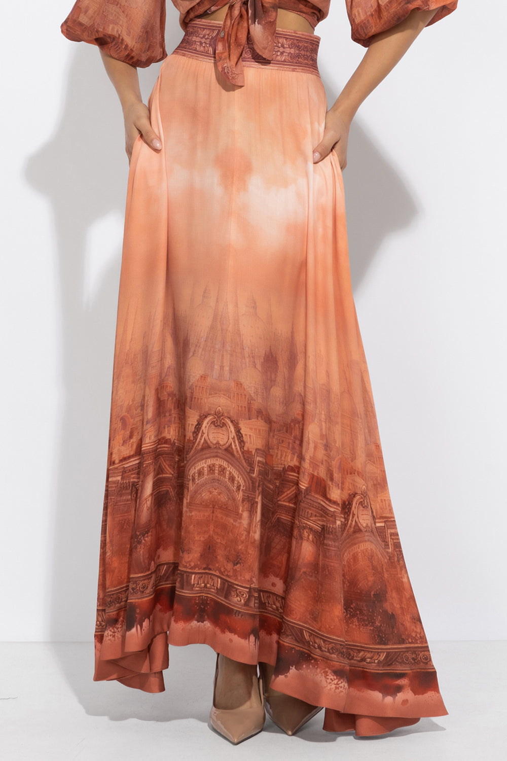 LONG VISCOSE SKIRT WITH ELASTIC WAIST AND SIDE POCKETS - ANCIENT TOWN