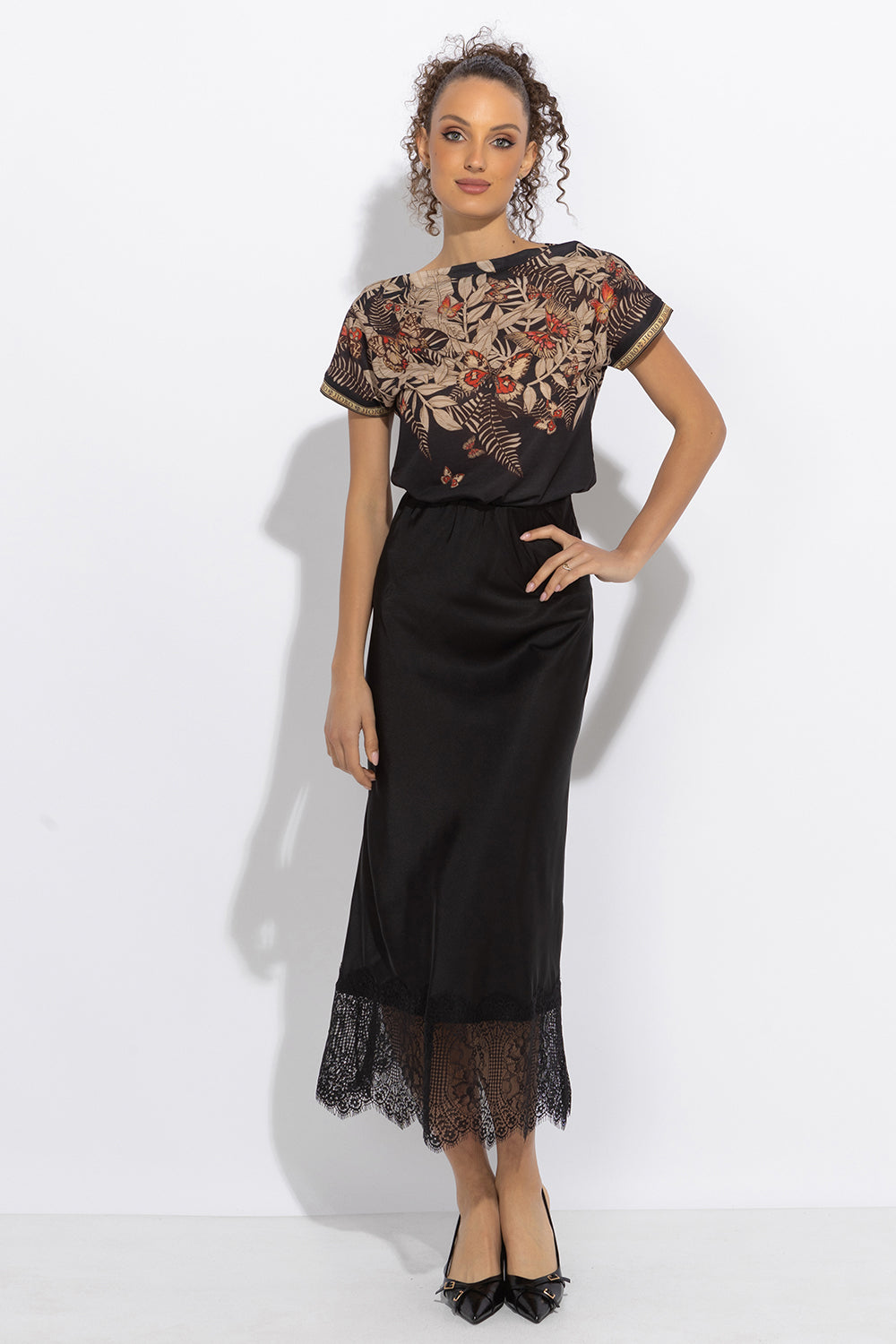 RELAXED FIT DROPPED SHOULDER BLOUSE - MIDNIGHT BUTTERFLIES