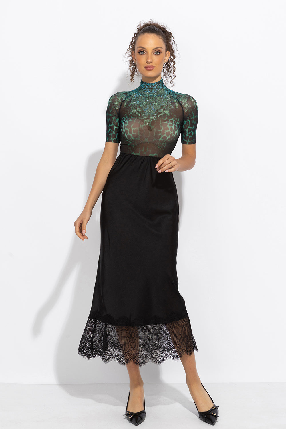 БОДИ С КЪС РЪКАВ ОТ МРЕЖА - LEO NEON GREEN