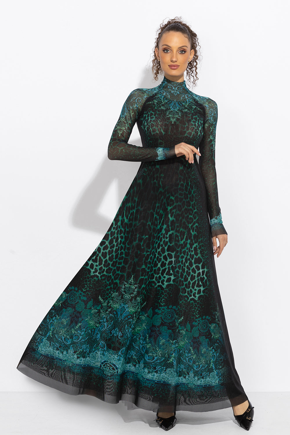 LONG FINE NET DRESS - LEO NEON GREEN JIORO ДЪЛГА РОКЛЯ ОТ ФИНА МРЕЖА - LEO NEON GREEN JIORO