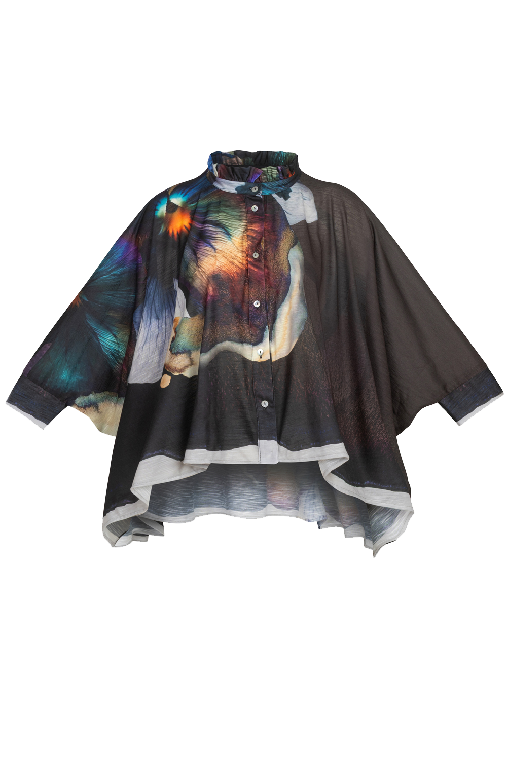 SQUARE TUNIC WITH RUFFLED COLLAR - VIOLET JIORO АСИМЕТРИЧНА КВАДРАТНА ТУНИКА - VIOLET JIORO