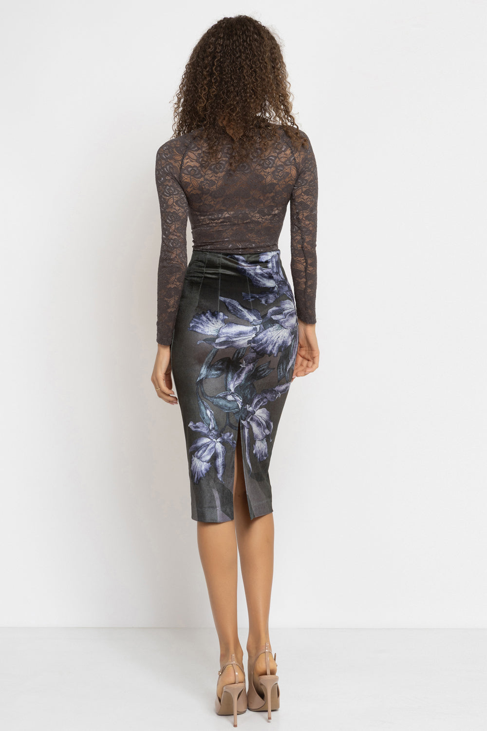 KNEE-LENGTH VELVET SKIRT - ORCHID ICE JIORO ПОЛА ДО КОЛЯНОТО ОТ КАДИФЕ - ORCHID ICE JIORO