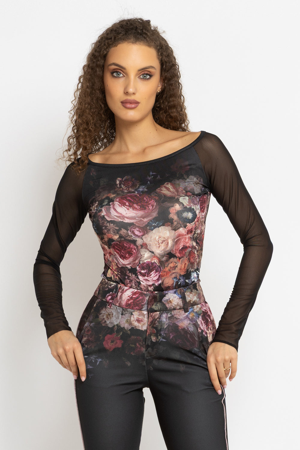 BLOUSE WITH NET SLEEVE - VINTAGE FLOWERS JIORO БЛУЗА С РЪКАВИ ОТ МРЕЖА - VINTAGE FLOWERS JIORO