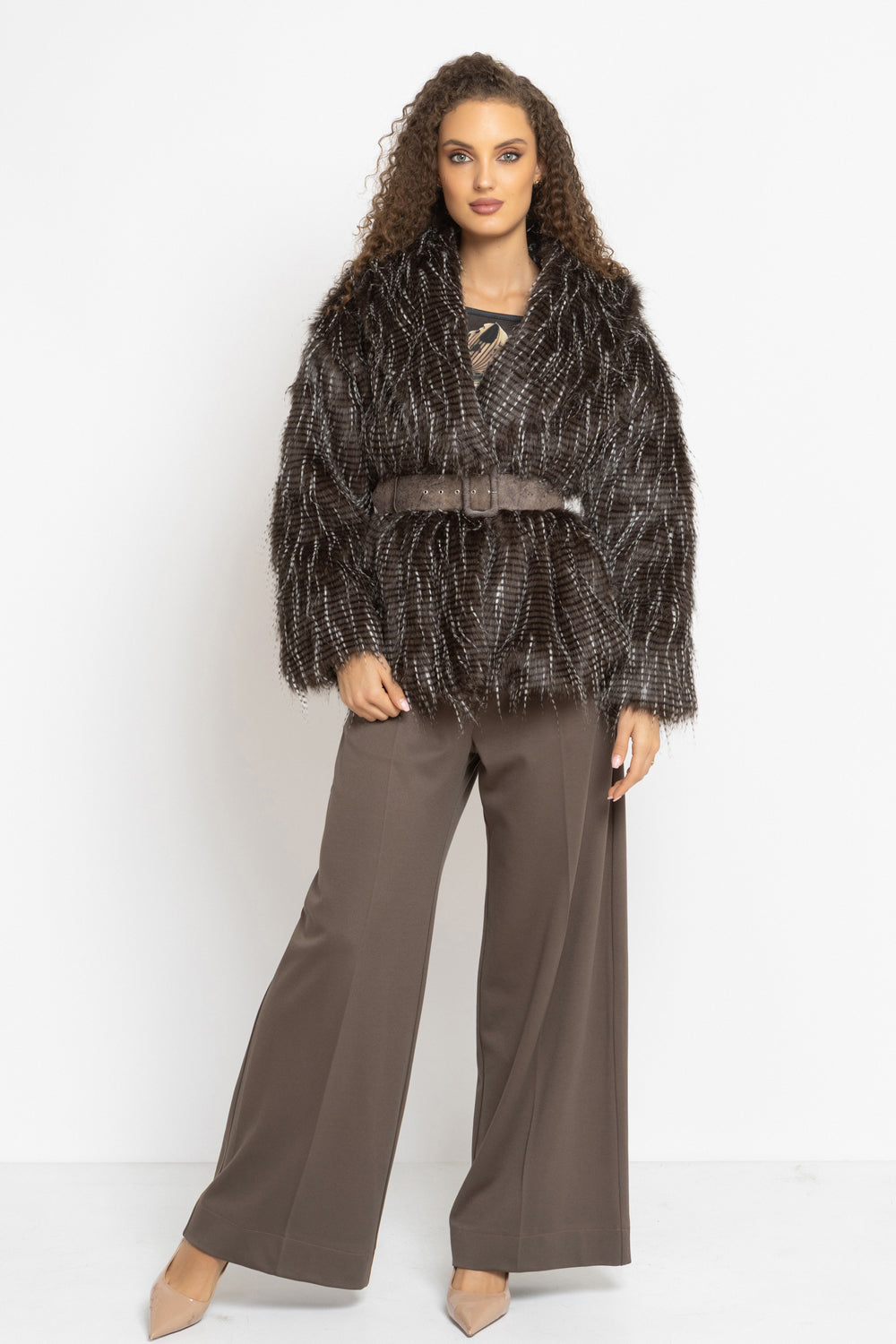 VISCOSE BLEND HIGH-WAISTED TROUSERS IN MOCHA - ESSENTIALS JIORO ШИРОК ПАНТАЛОН ОТ ВИСКОЗА С ВИСОКА ТАЛИЯ В МОКА - ESSENTIALS JIORO