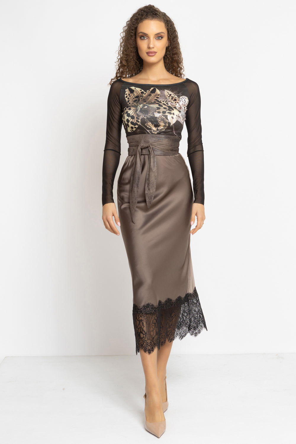 БЛУЗА С РЪКАВИ ОТ МРЕЖА - LEO ORCHID