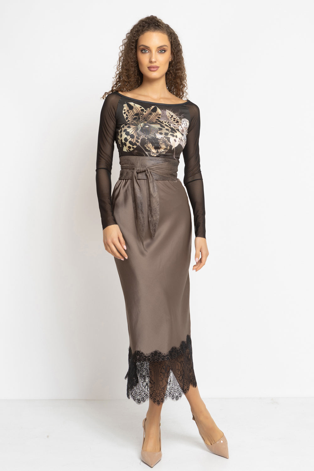 БЛУЗА С РЪКАВИ ОТ МРЕЖА - LEO ORCHID