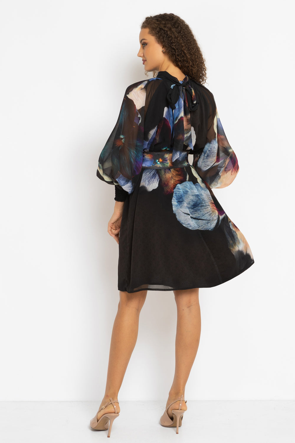 RELAXED DRESS WITH BALLOON RAGLAN SLEEVES AND BACK TIE - VIOLET JIORO СВОБОДНА РОКЛЯ ОТ ФРЕНСКИ ШИФОН С РЕГЛАН РЪКАВ И ВРЪЗКА НА ГЪРБА - VIOLET JIORO