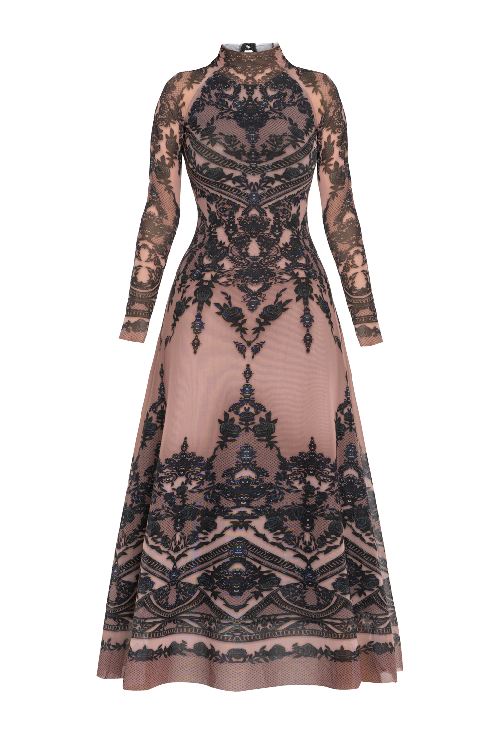 LONG FINE NET DRESS - GRAFFITI POWDER