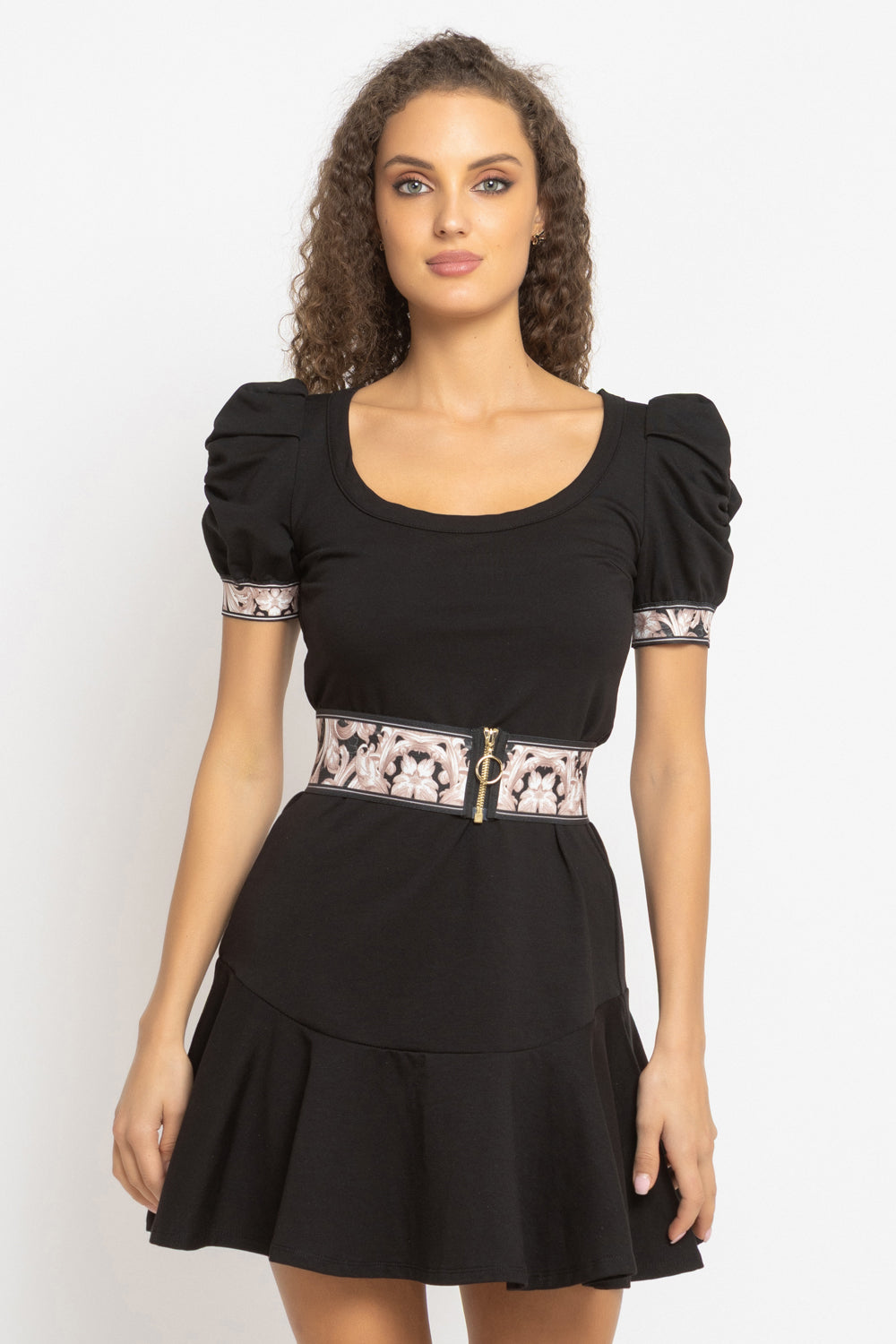 BLACK COTTON DRESS WITH PUFF SLEEVES - ESSENTIALS JIORO ЧЕРНА ПАМУЧНА РОКЛЯ С БУФАН РЪКАВИ - ESSENTIALS JIORO