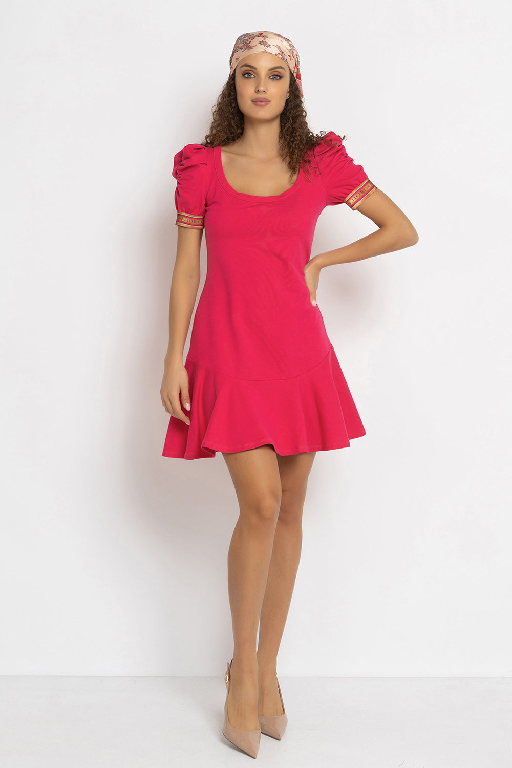 FUCHSIA COTTON DRESS WITH PUFF SLEEVES - ESSENTIALS JIORO РОКЛЯ ОТ ПАМУЧНА ВАТА С БУФАН РЪКАВИ В ЦВЯТ ФУКСИЯ - ESSENTIALS JIORO