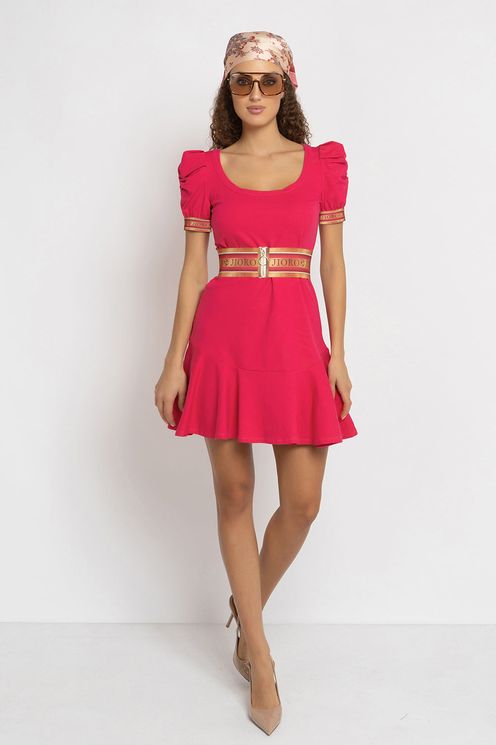 FUCHSIA COTTON DRESS WITH PUFF SLEEVES - ESSENTIALS JIORO РОКЛЯ ОТ ПАМУЧНА ВАТА С БУФАН РЪКАВИ В ЦВЯТ ФУКСИЯ - ESSENTIALS JIORO