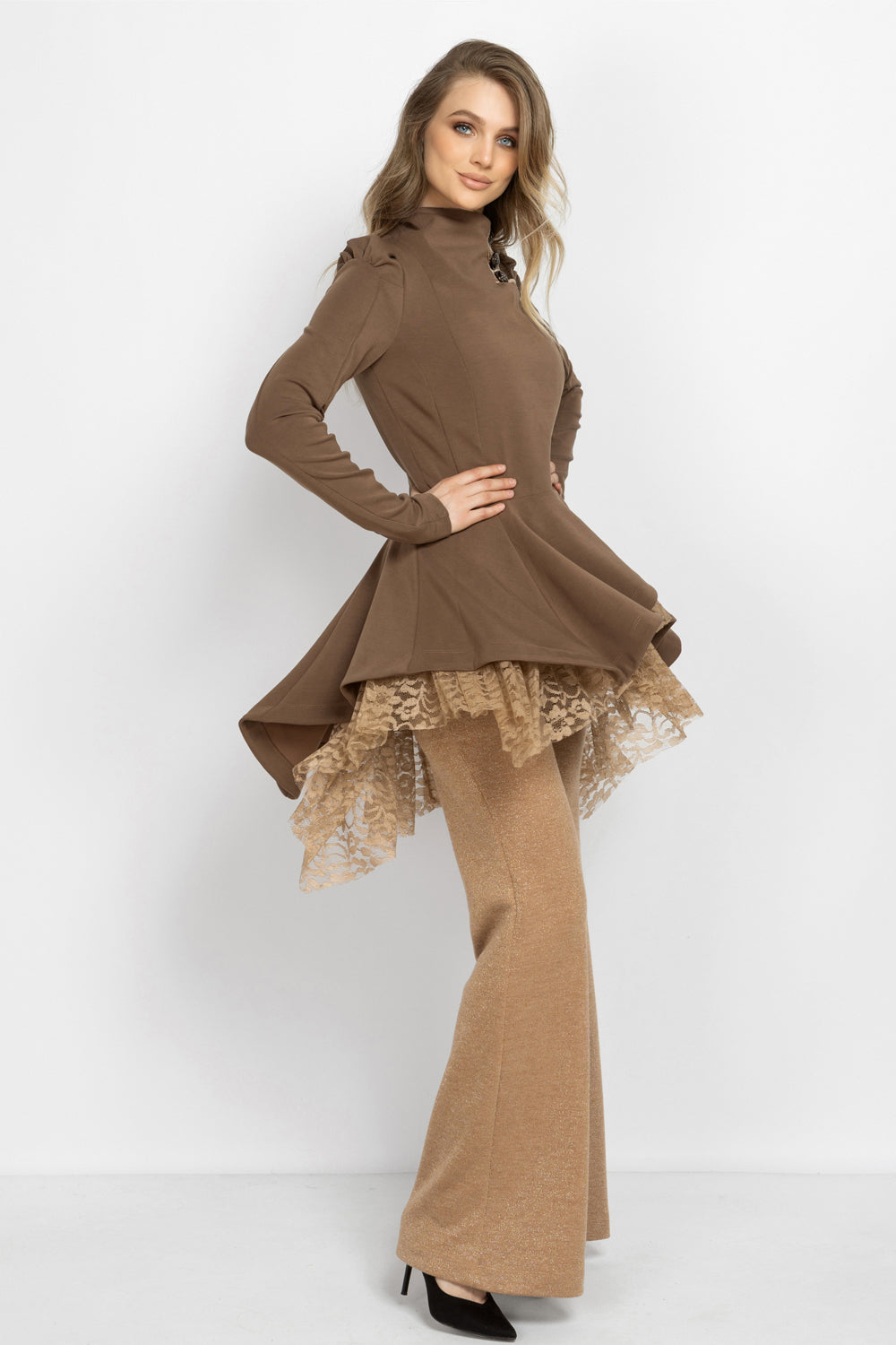 ASYMMETRIC MODAL PEPLUM BLAZER IN BEIGE - ESSENTIALS