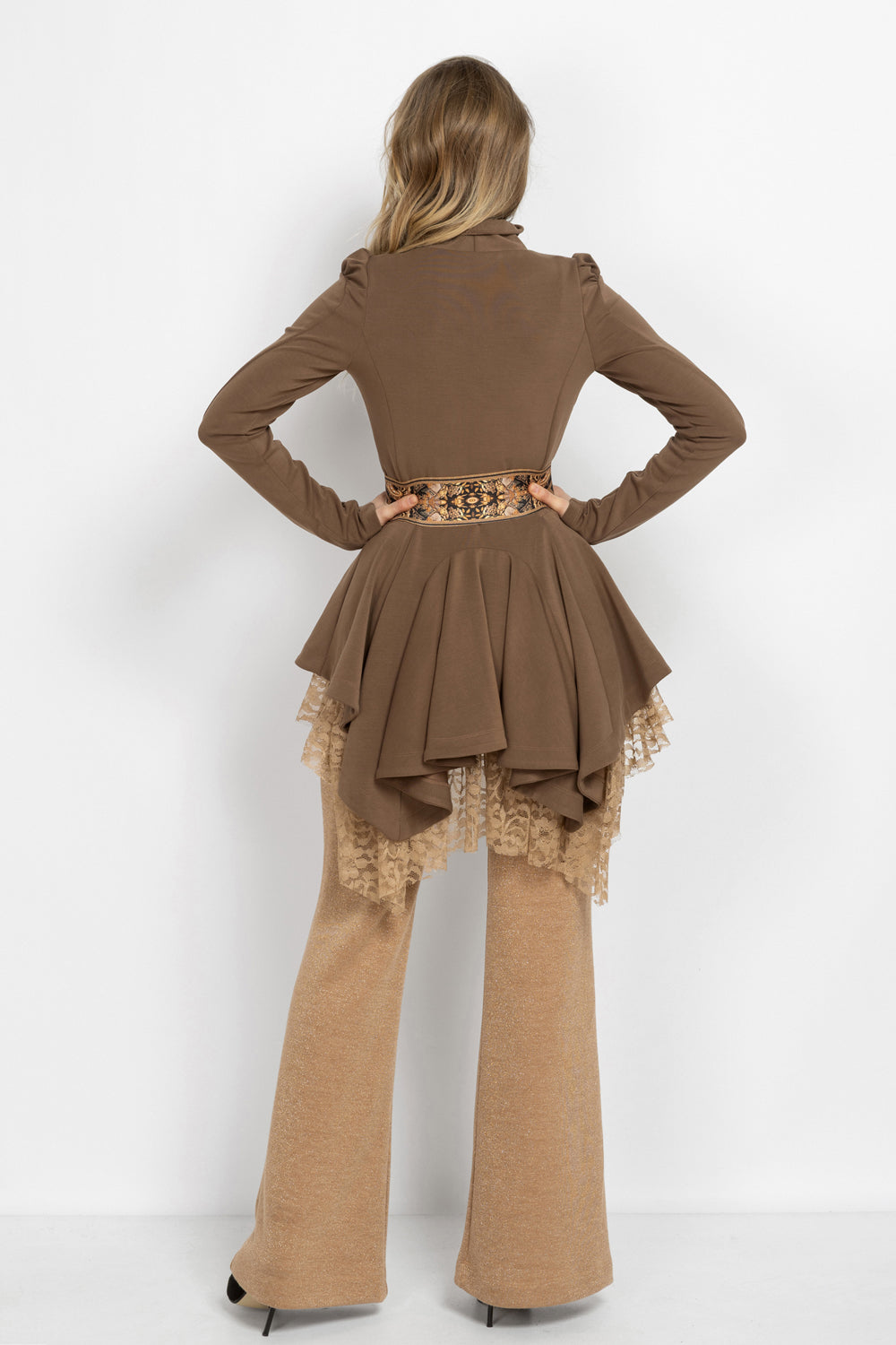 ASYMMETRIC MODAL PEPLUM BLAZER IN BEIGE - ESSENTIALS