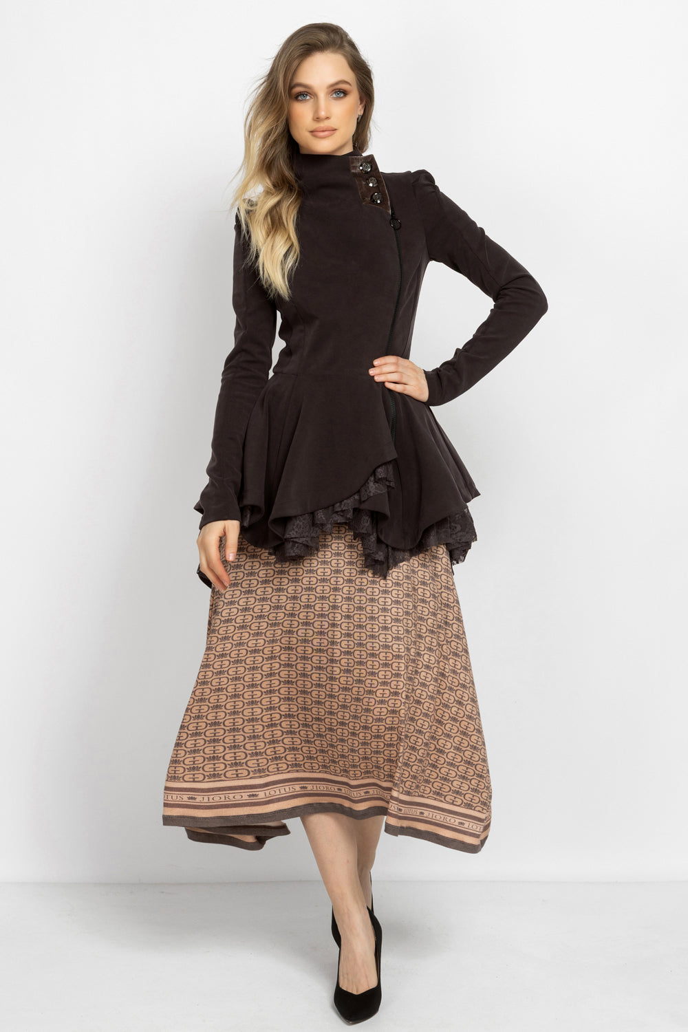 MODAL HIGH-NECK MIDI DRESS - MOCHA MOUSSE LOGO