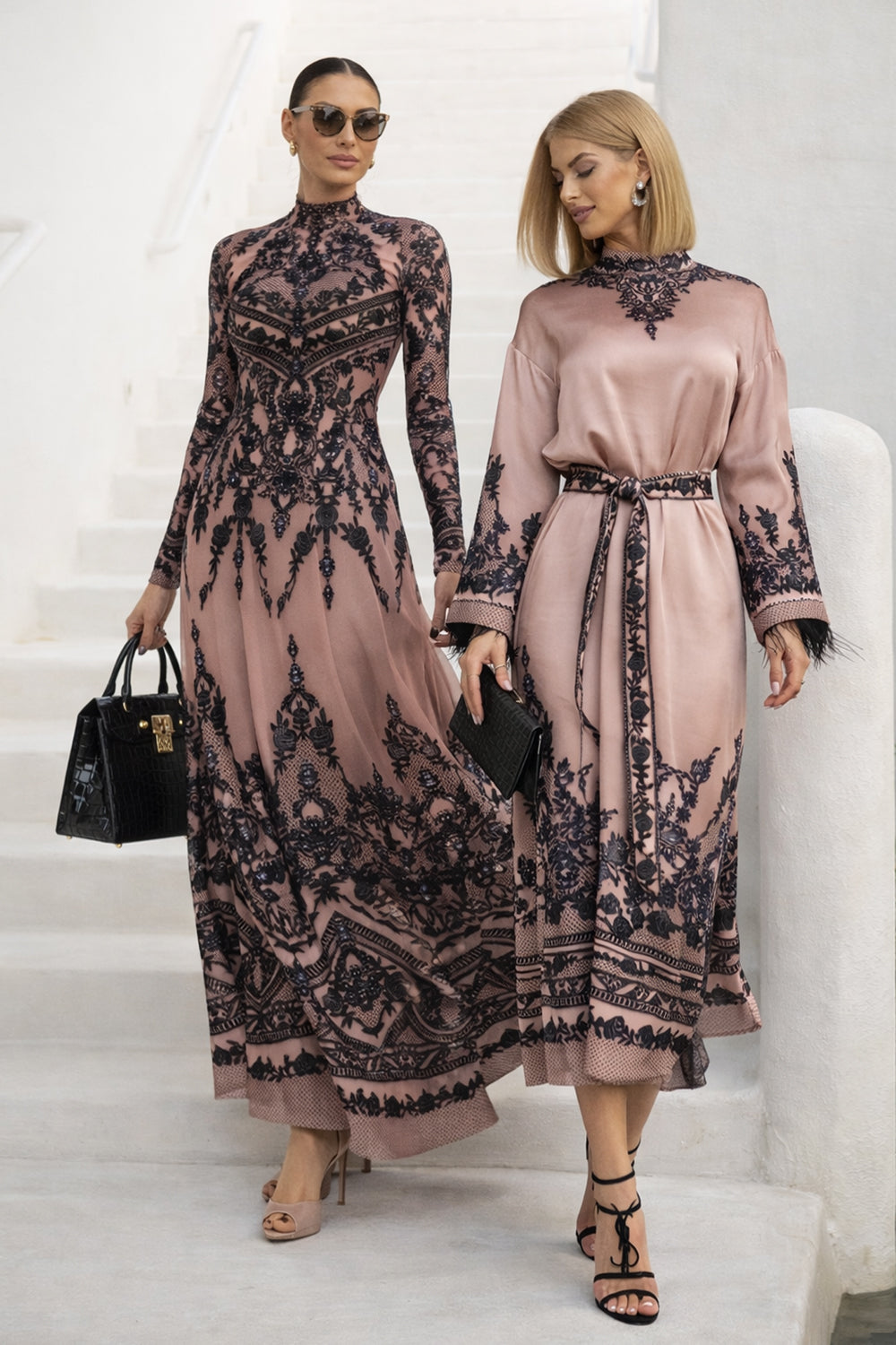 LONG FINE NET DRESS - GRAFFITI POWDER