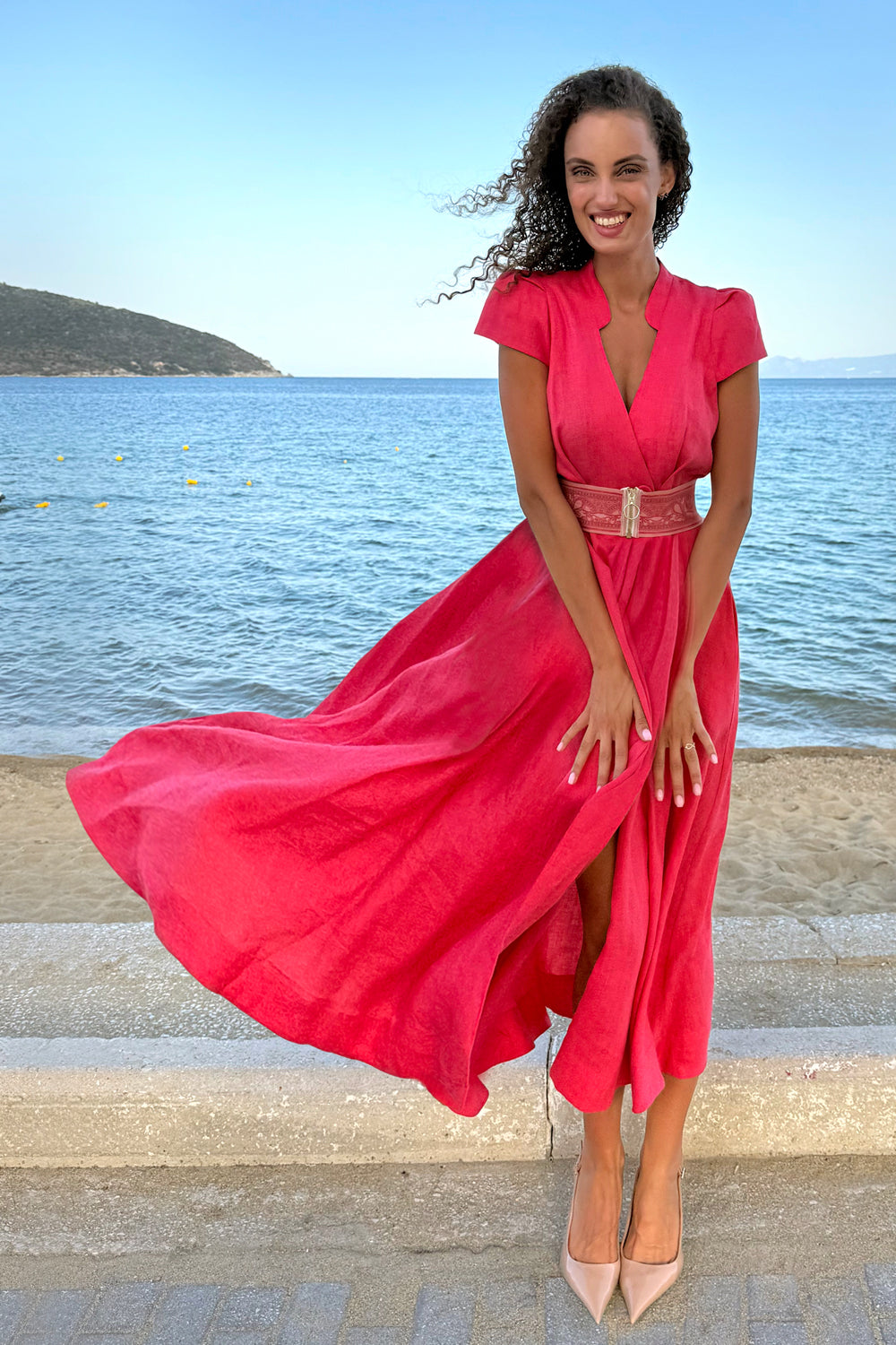 ДЪЛГА РАЗКРОЕНА РОКЛЯ ОТ ЛЕН В ЦВЯТ ФУКСИЯ – ESSENTIALS