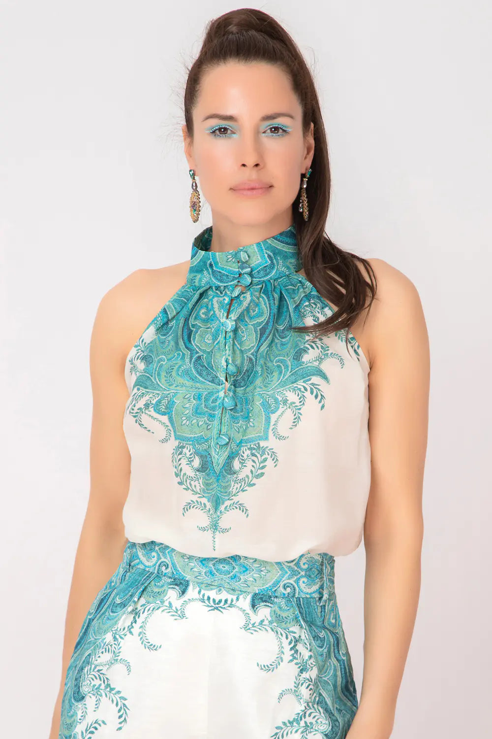 SLEEVELESS COTTON AND SILK BLOUSE – BUTTER LEAVES